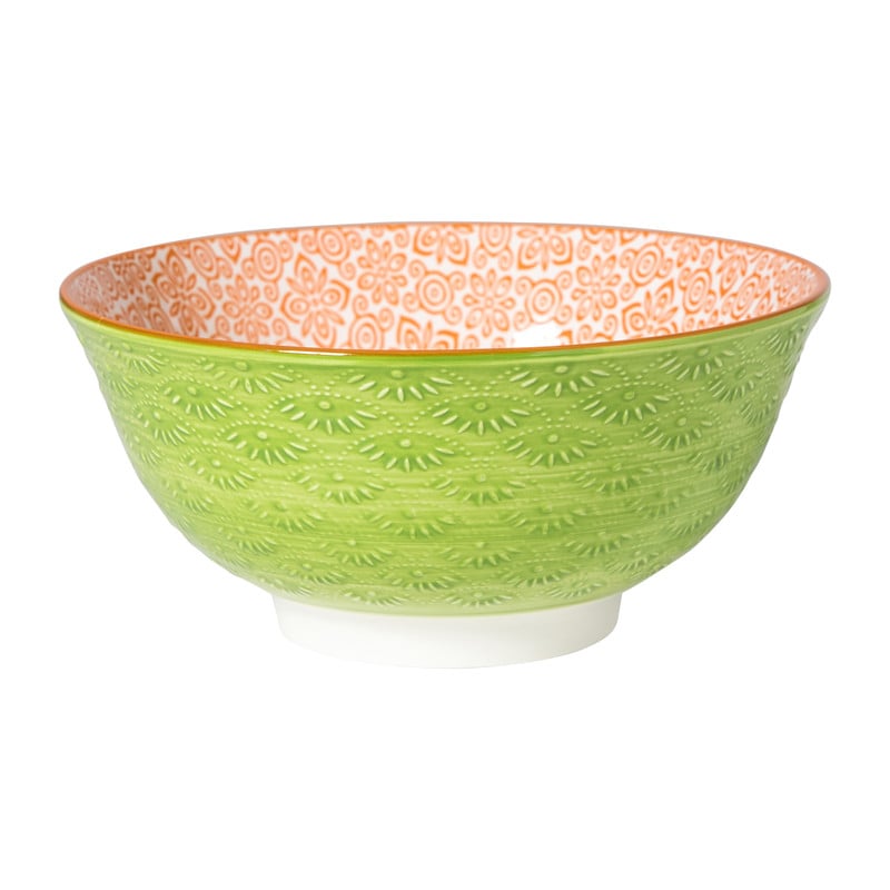 Xenos Schaaltje Anke groot - groen/oranje - ø15.5x7 cm