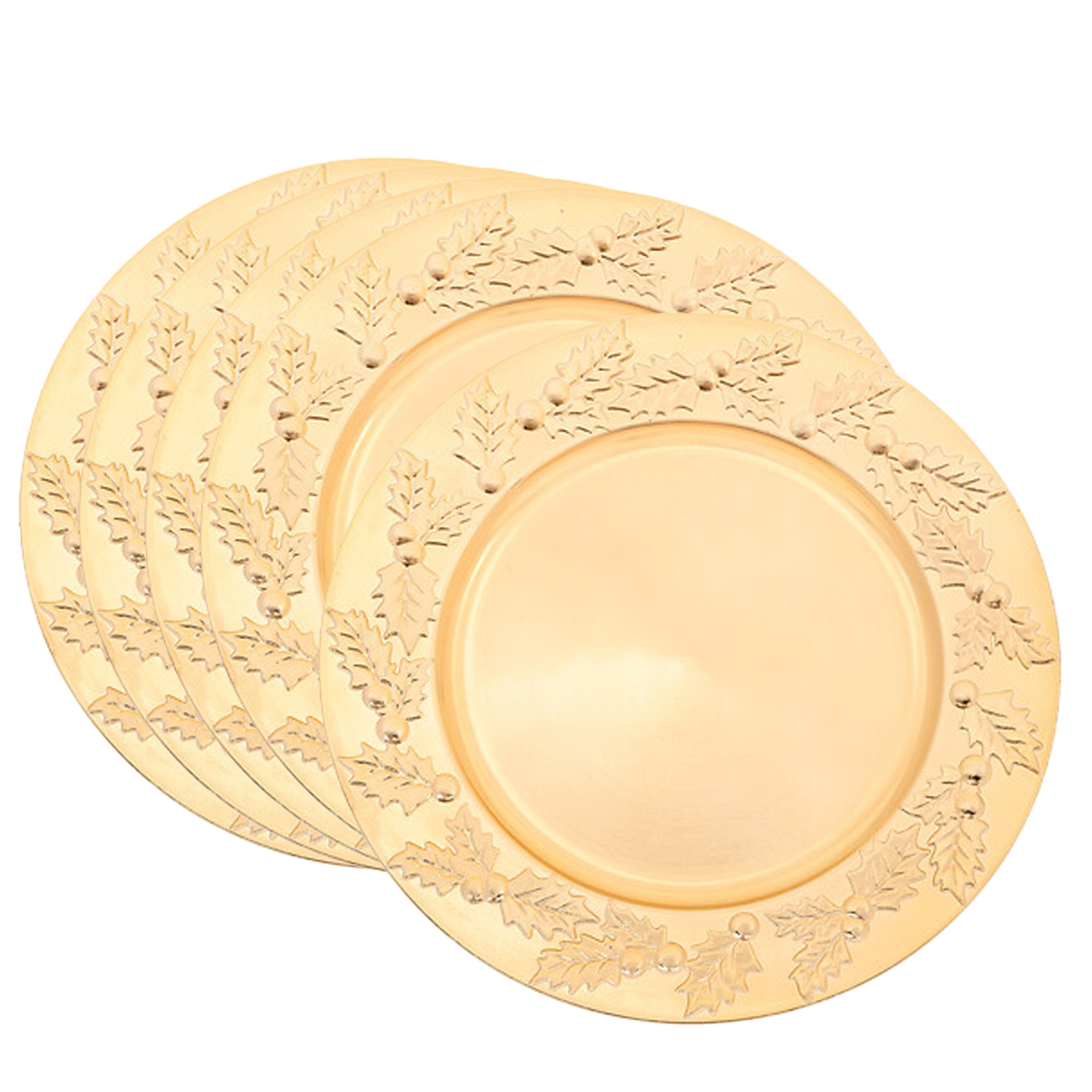 Feeric lights & Christmas Diner/Kerstdiner onderborden - 6x - goud - kerstprint - rond - D33 cm - multifunctioneel -