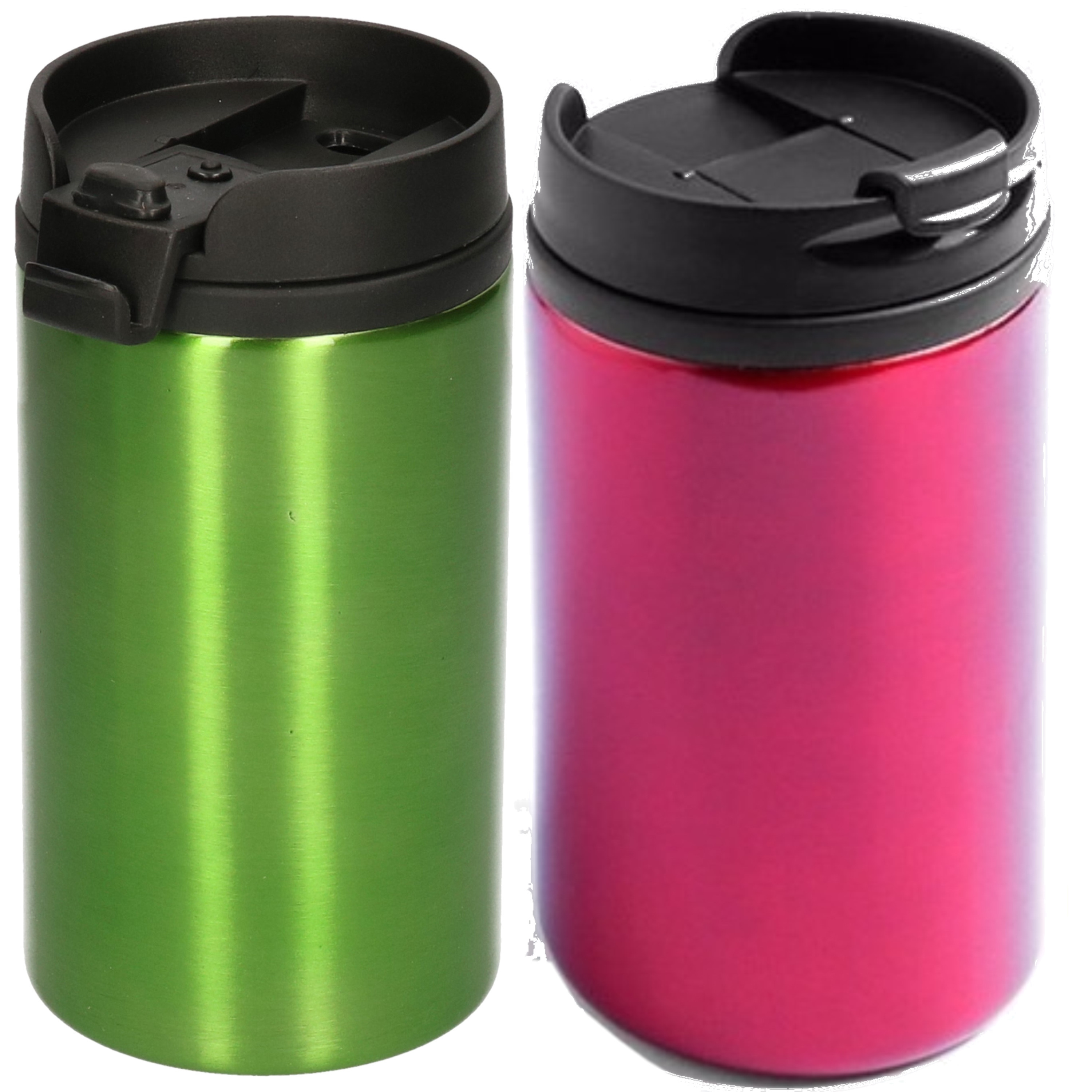 Bellatio Decorations Set van 2x Thermosbekers - warmhoud bekers - rood en groen - 320 ml - Isolerende drinkbekers -