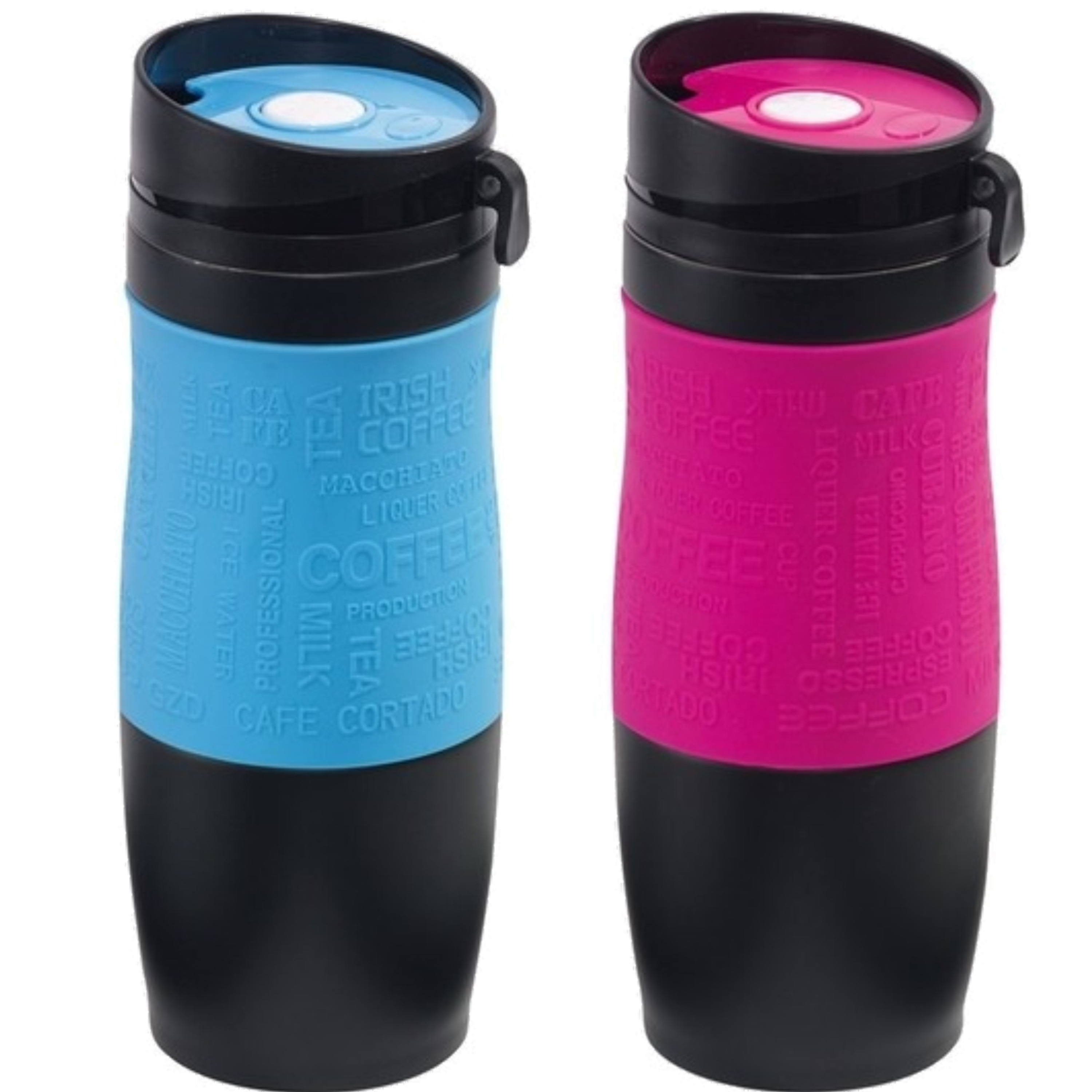 Merkloos Set van 2x Thermosbekers - warmhoud bekers - blauw en roze - 380 ml - Isolerende drinkbekers -