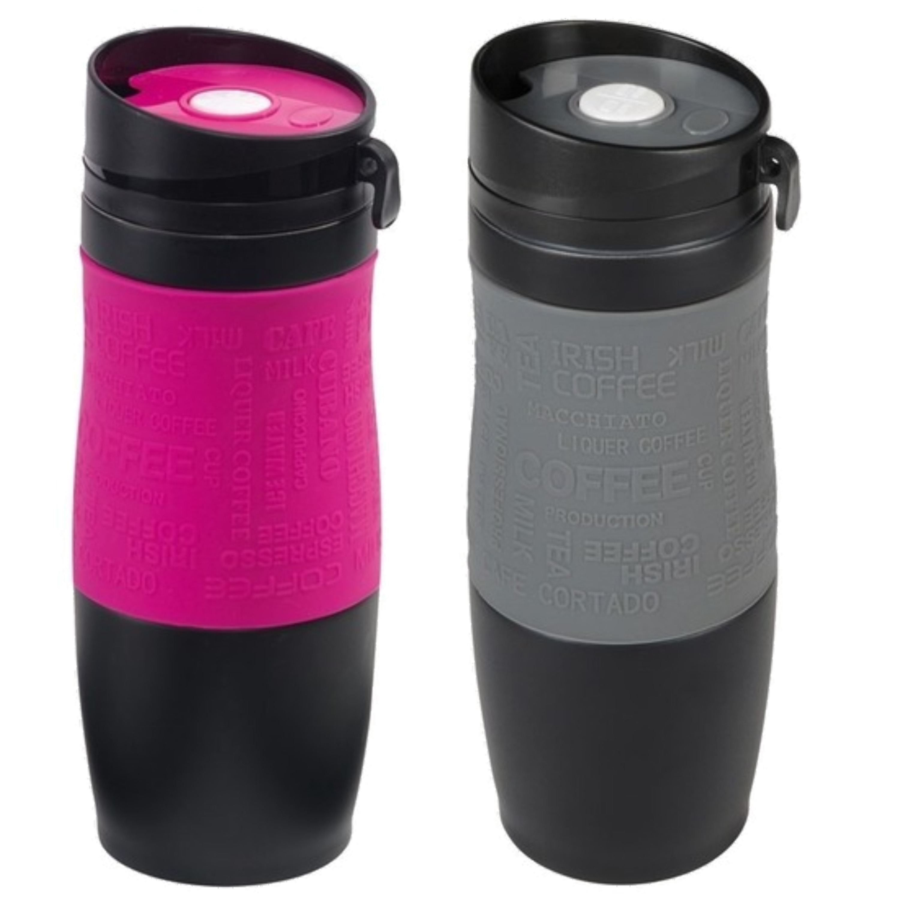 Merkloos Set van 2x Thermosbekers - warmhoud bekers - roze en grijs - 380 ml - Isolerende drinkbekers -