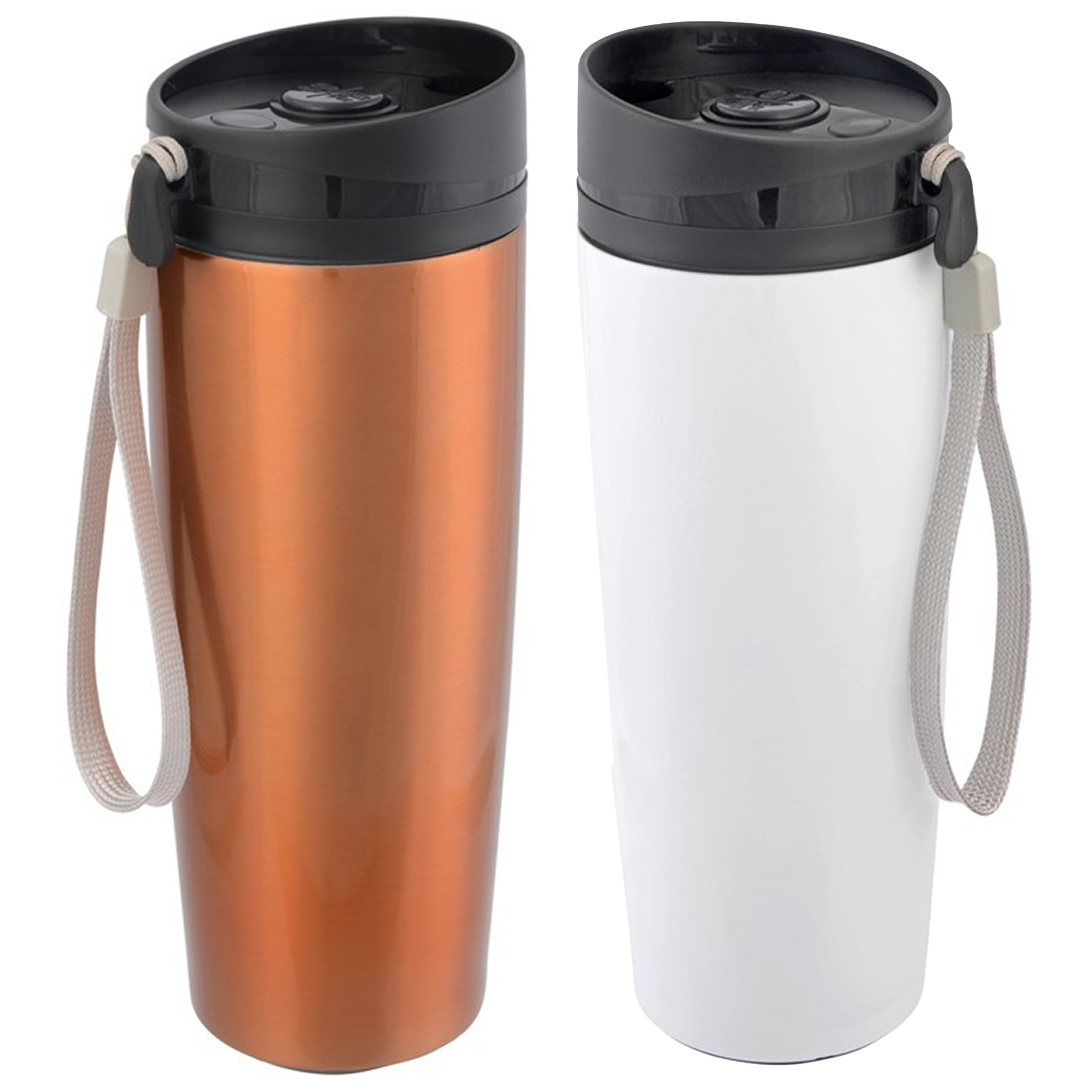 Cuisine Elegance Thermosbekers - warmhoud drinkbekers - 2x stuks - koper en wit - 380 ml - Isolerende drinkbekers -