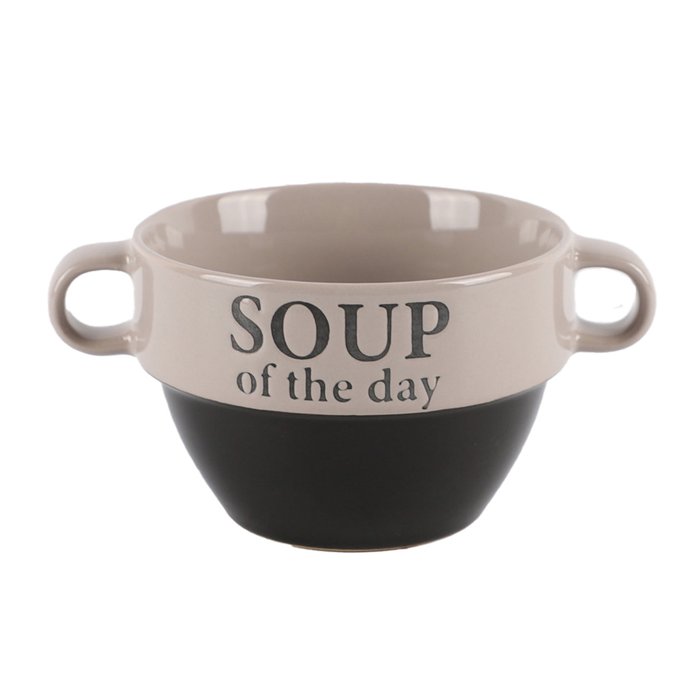 Bellatio Design Soepkommen - 1x - Soup of the day - keramiek - D12 x H8 cm - grijs - Stapelbaar -