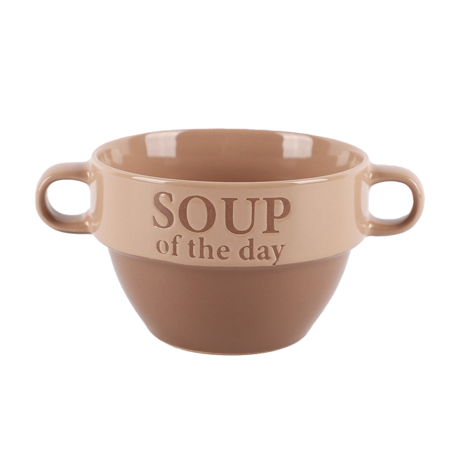 Bellatio Design Soepkommen - 1x - Soup of the day - keramiek - D12 x H8 cm - terra/beige - Stapelbaa -