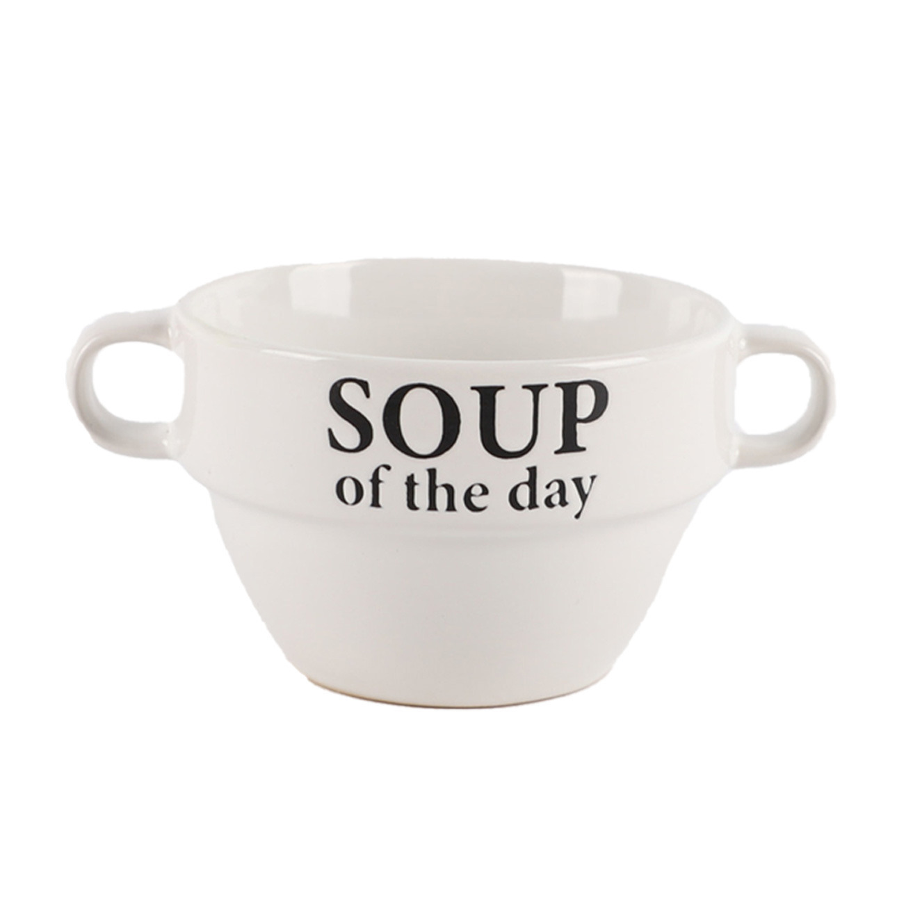 Bellatio Design Soepkommen - 1x - Soup of the day - keramiek - D12 x H8 cm - wit - Stapelbaar -
