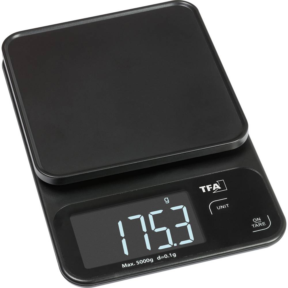 TFA Dostmann COOKIE Digitale keukenweegschaal Digitaal Digitaal, Met schaalverdeling Weegbereik (max.)=5000 g Zwart 130 x 195 x 29