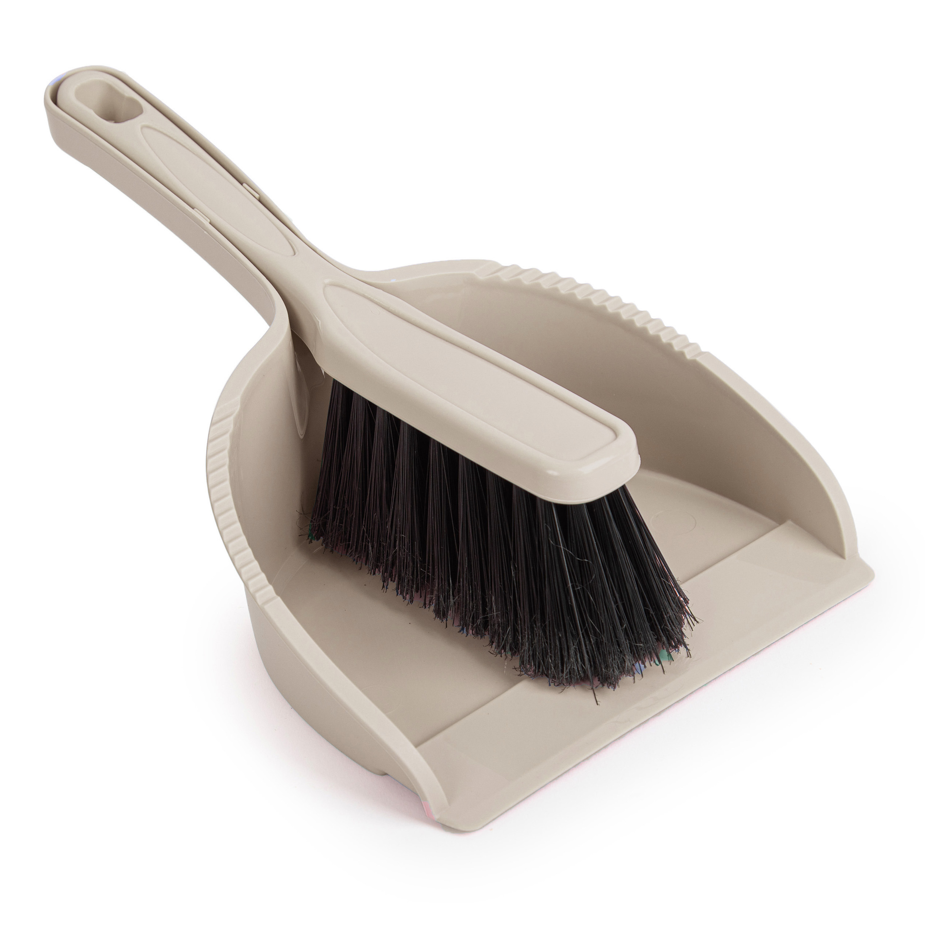 PlasticForte Stoffer en blik set Small - beige - zachte borstel - kunststof - 24 x 17 cm -