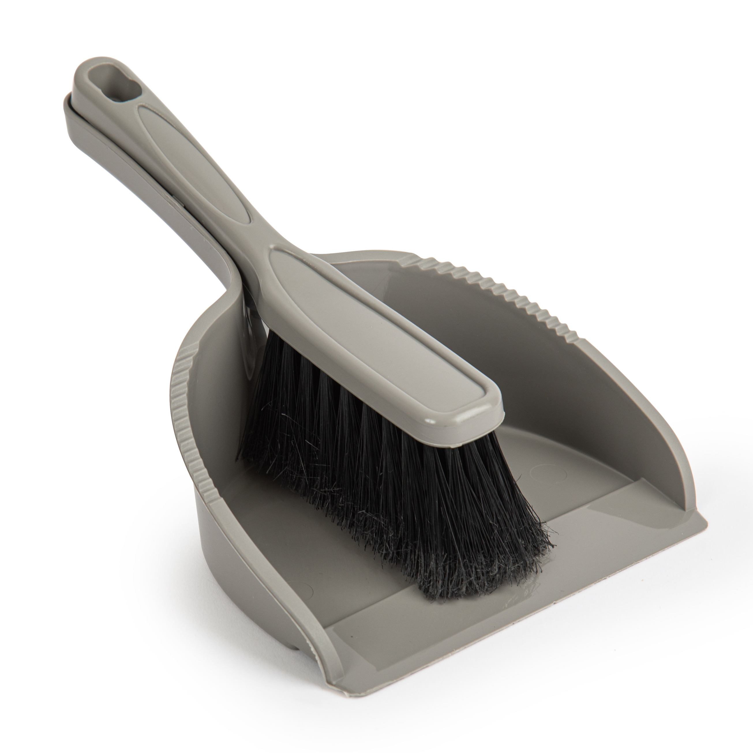 PlasticForte Stoffer en blik set Small - grijs - zachte borstel - kunststof - 24 x 17 cm -