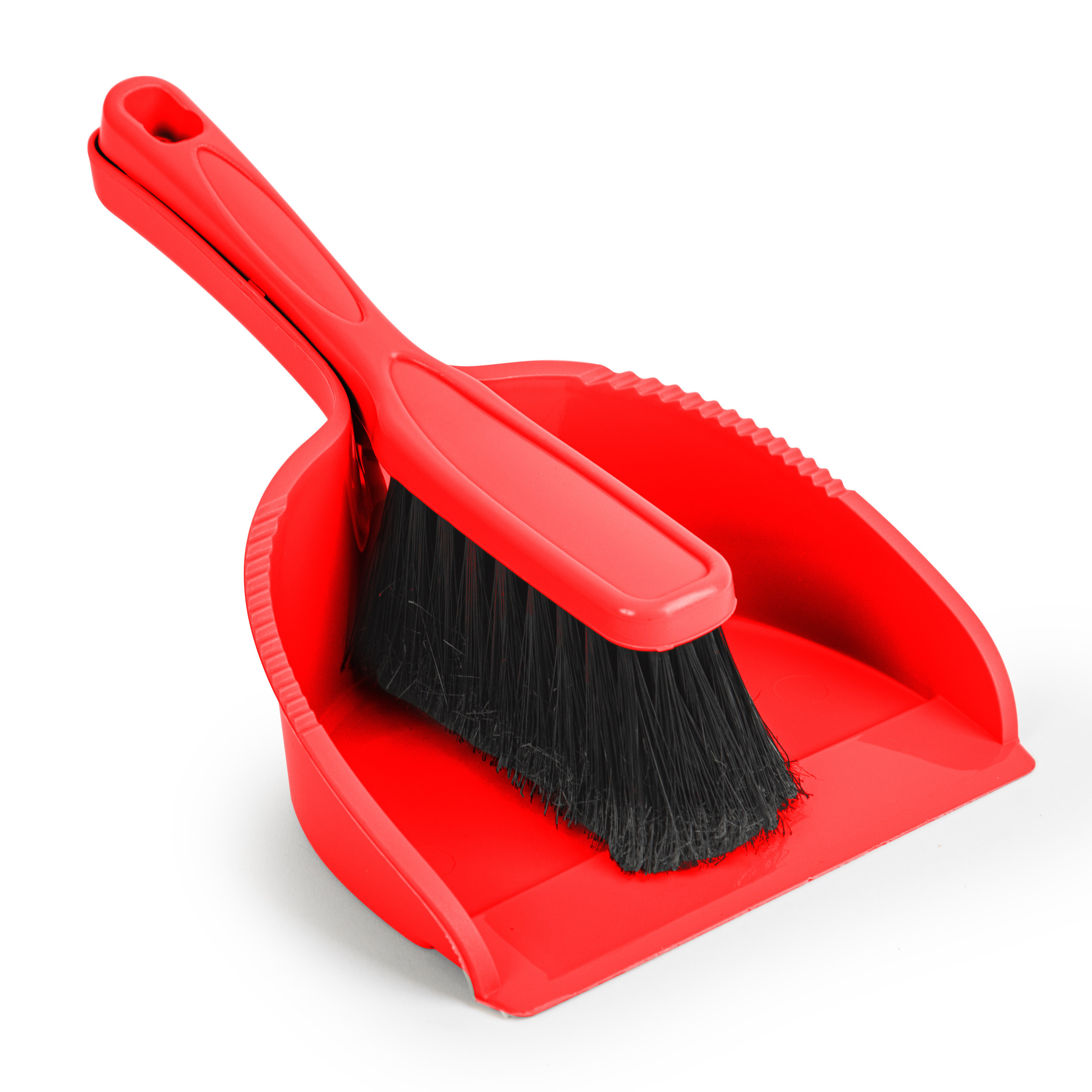 PlasticForte Stoffer en blik set Small - rood - zachte borstel - kunststof - 24 x 17 cm -