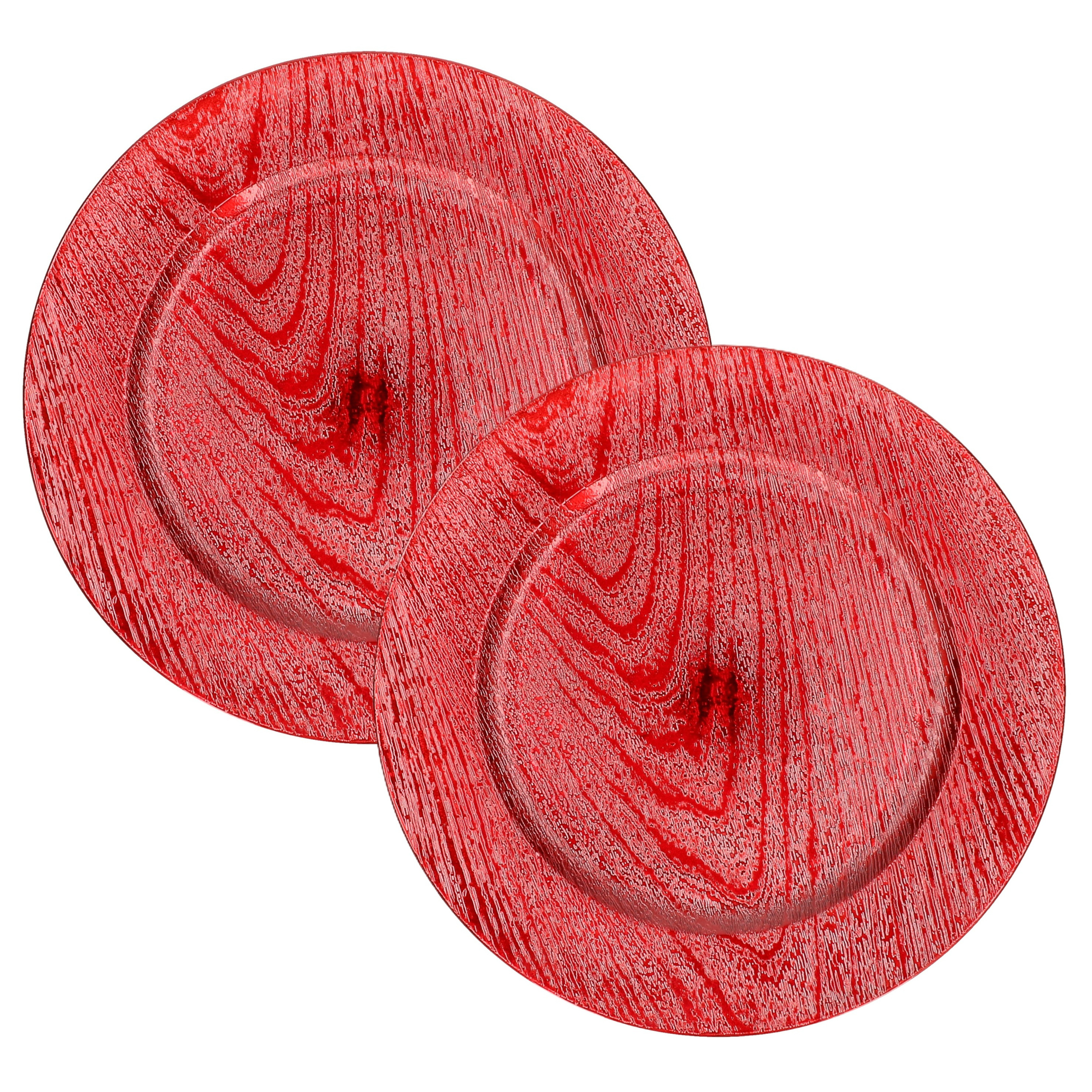 Gerimport Diner onderborden - 4x - rood - rond - D33 cm - kunststof - kerstdiner onderbord - onderzet bord -