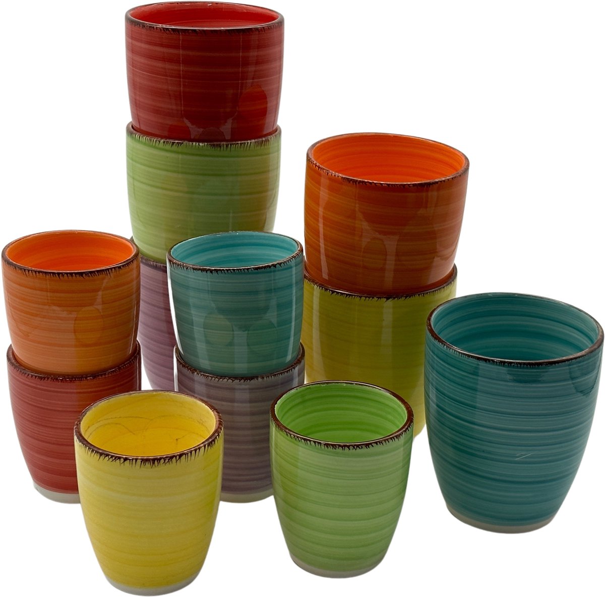 Kade 171 Koffiekopjes - vrolijk en gevarieerd gekleurd - koffiebeker - unieke kleuren - set van 12 kopjes (ook los verkrijgbaar) - 160ML en 340ML - porselein - hip en trendy