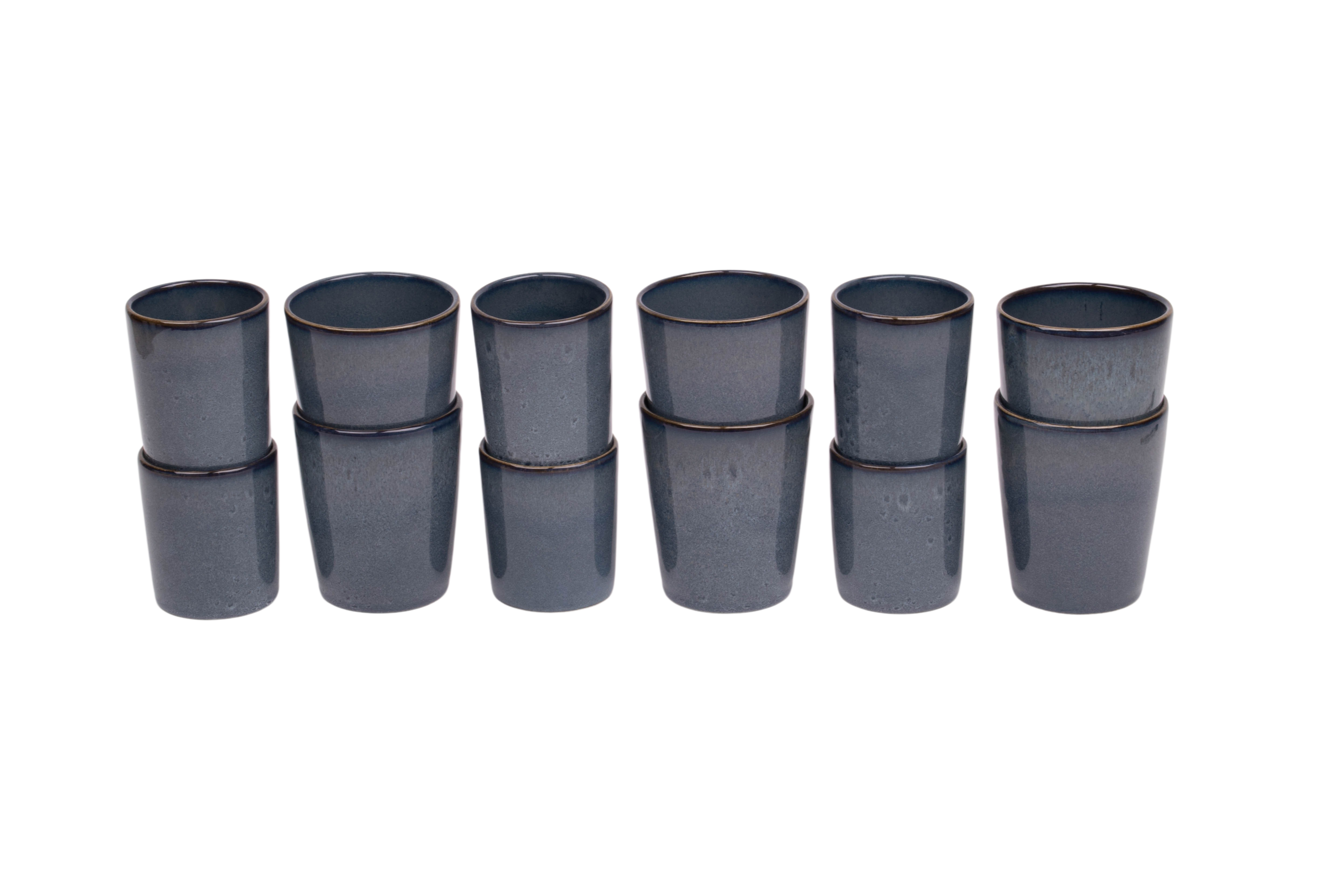 Kade 171 Koffiekopjes set van 12 - 150 ml en 250 ml - 6 persoons - Amadora - blauw met aqua look - Portugees stoneware