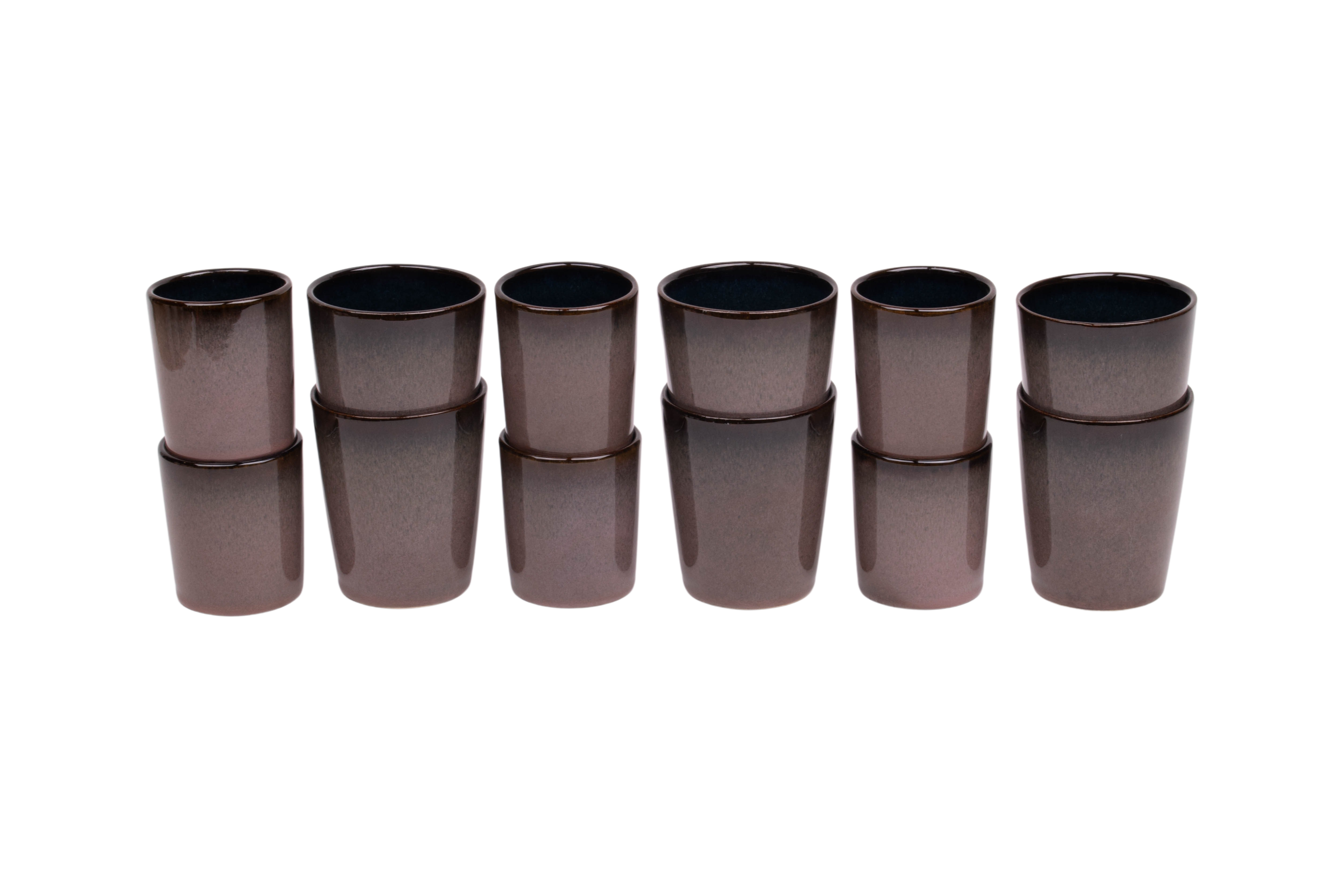 Kade 171 Koffiekopjes set van 12 - 150 ml en 250 ml - 6 persoons - Vila Nova - roze met blauw - Portugees stoneware