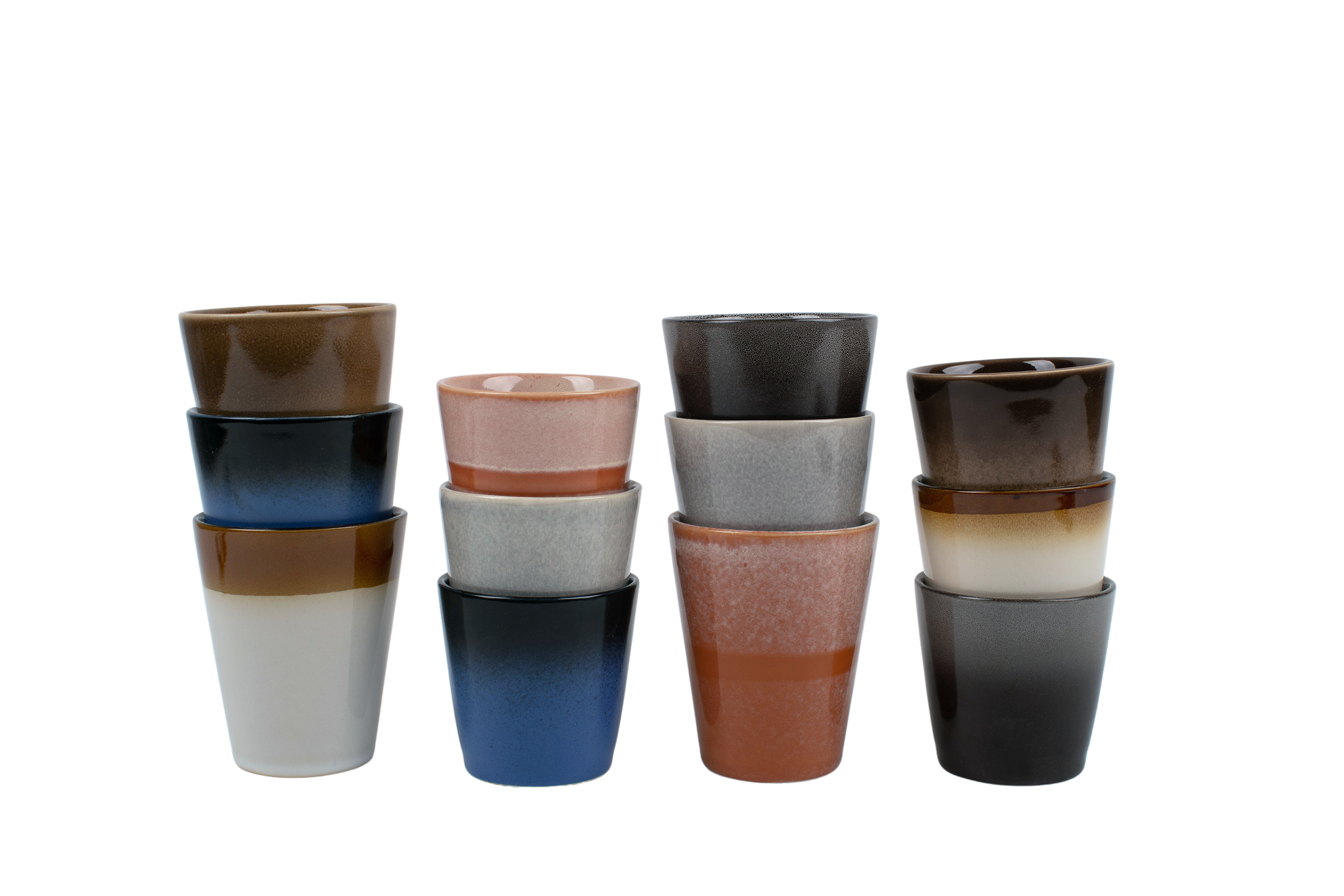 Kade 171 Set van 12 koffiekopjes - 200 ml en 310 ml - meerkleurig - 6 persoons - aardewerk - Earth style - - kopjes - hip en trendy