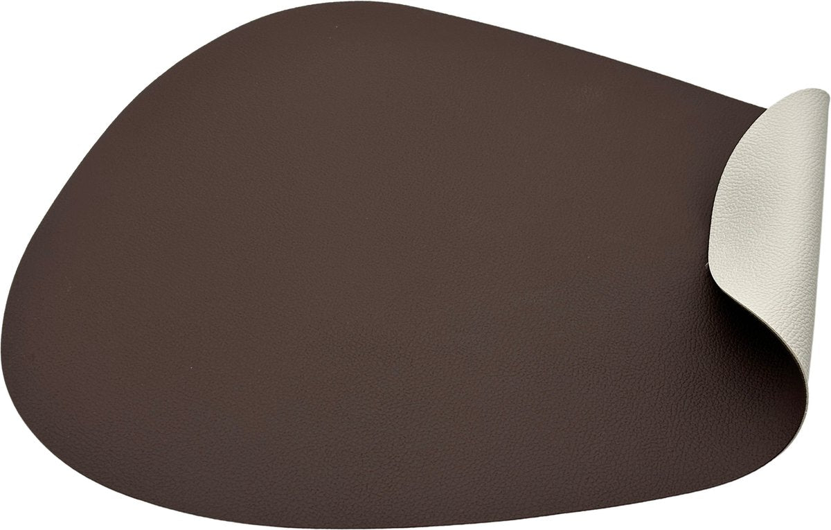 Kade 171 Luxe placemats lederlook - Eivormig - 6 stuks - dubbelzijdig wit en bruin - 44 x 37 cm - leer - leatherlook placemat