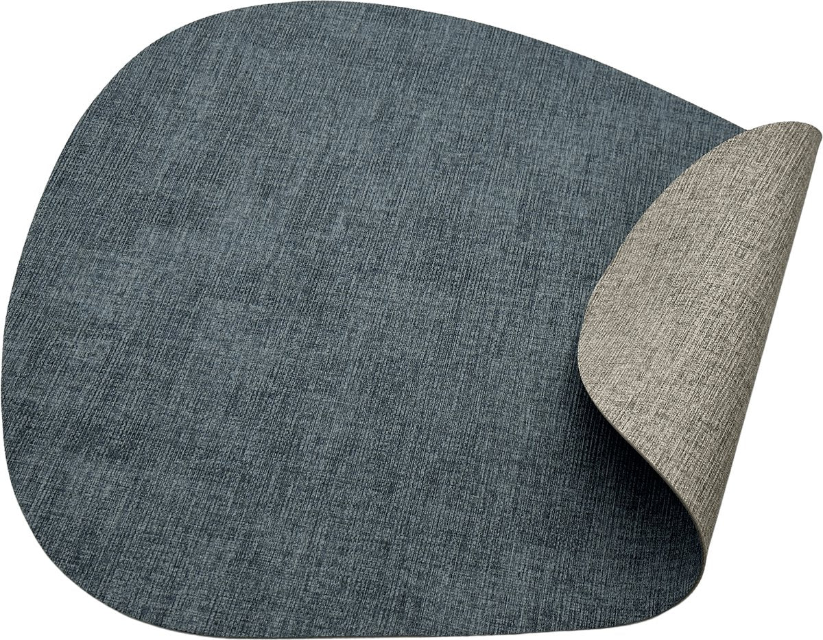 Kade 171 Luxe placemats lederlook - Eivormig - 6 stuks - Dubbelzijdig: blauw grijs - 44 x 37 cm - leer - leatherlook placemat