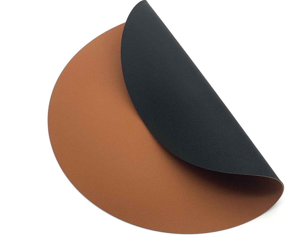 Kade 171 6 luxe placemats lederlook - 6 stuks - ROND zwart/bruin - 38 cm - dubbelzijdig - 