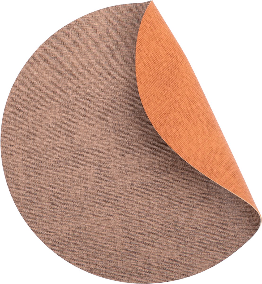 Kade 171 Luxe placemats lederlook - Rond - 6 stuks - Dubbelzijdig: Oranje cognac / bruin - 38 cm - leer - leatherlook placemat