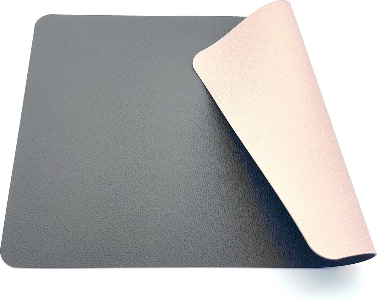 Kade 171 Luxe placemats lederlook - 6 stuks - dubbelzijdig grijs/roze - 45 x 30 cm - leer - leatherlook placemat