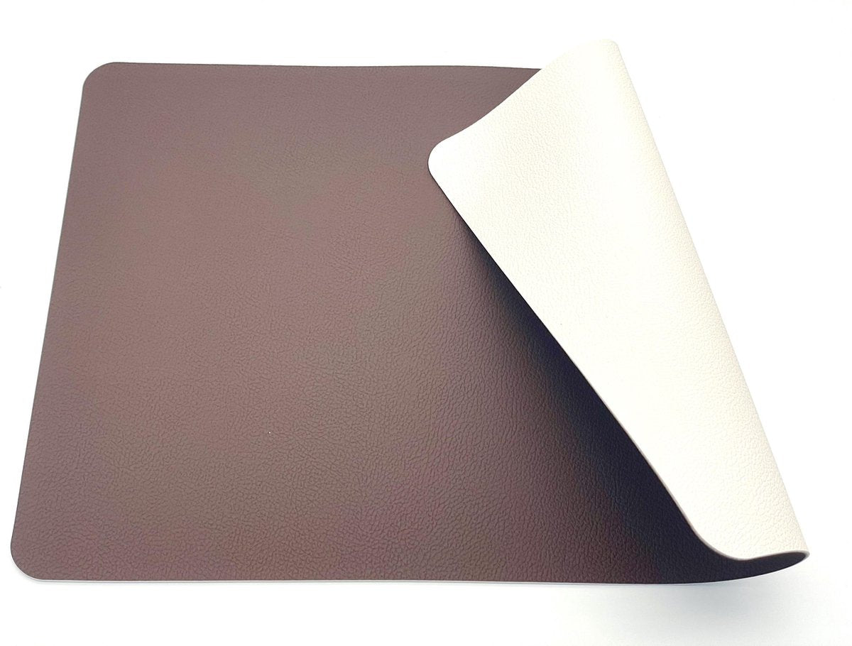 Kade 171 Luxe placemats lederlook - 6 stuks - dubbelzijdig bruin/wit - 45 x 30 cm - leer - leatherlook placemat