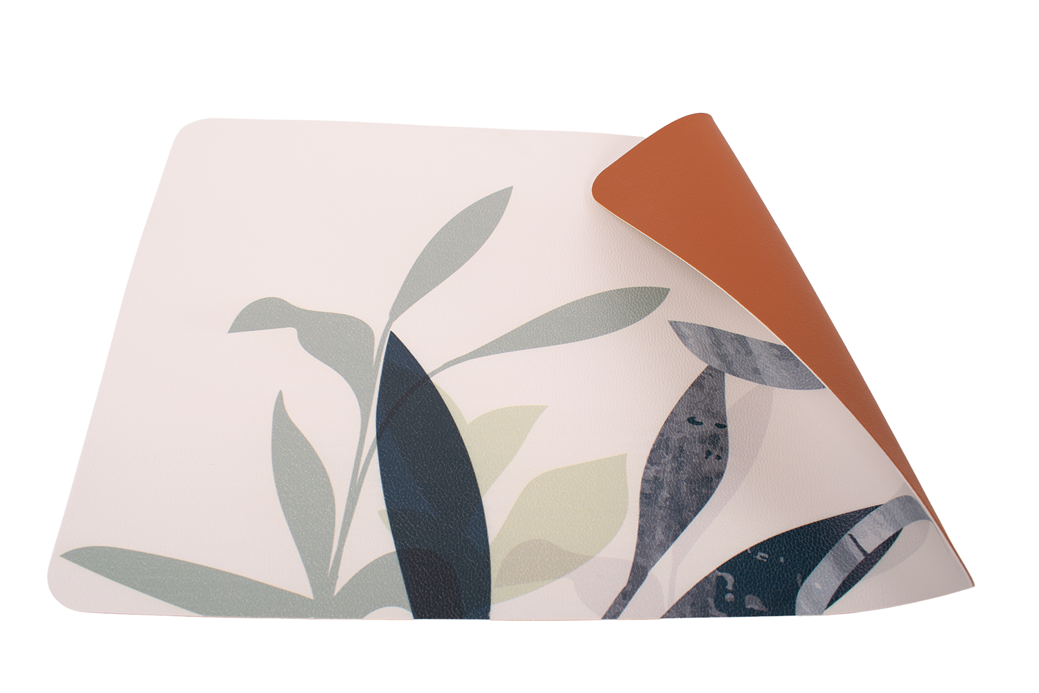 Kade 171 Luxe placemats lederlook - 6 stuks - dubbelzijdig wit met planten/bruin - rechthoekig - 45 x 30 cm - leer - leatherlook placemat