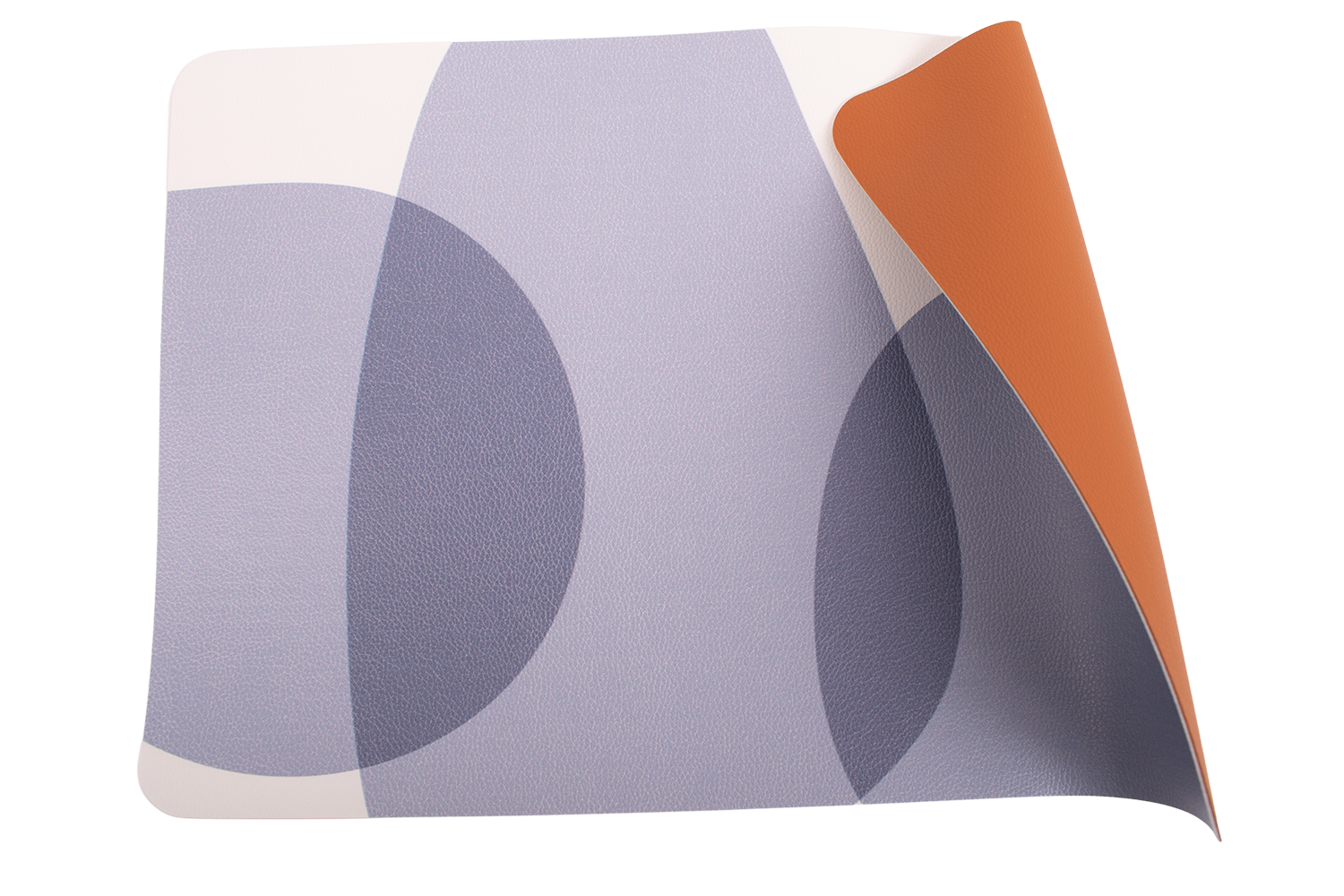 Kade 171 Luxe placemats lederlook - 6 stuks - dubbelzijdig wit met blauw vormen/bruin - rechthoekig - 45 x 30 cm - leer - leatherlook placemat