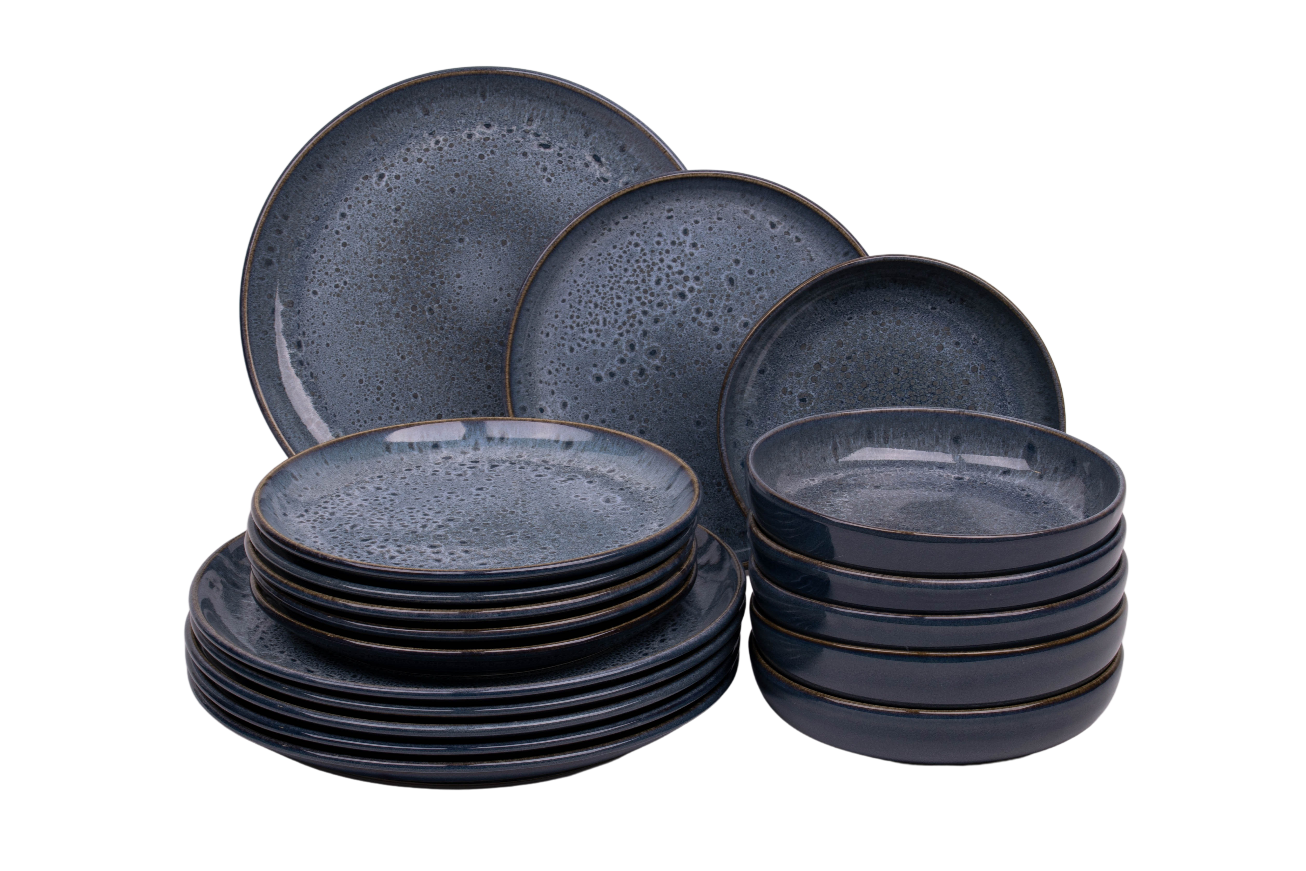 Kade 171 18 delige serviesset - 6 persoons - Amadora - blauw met aqua look - Portugees stoneware