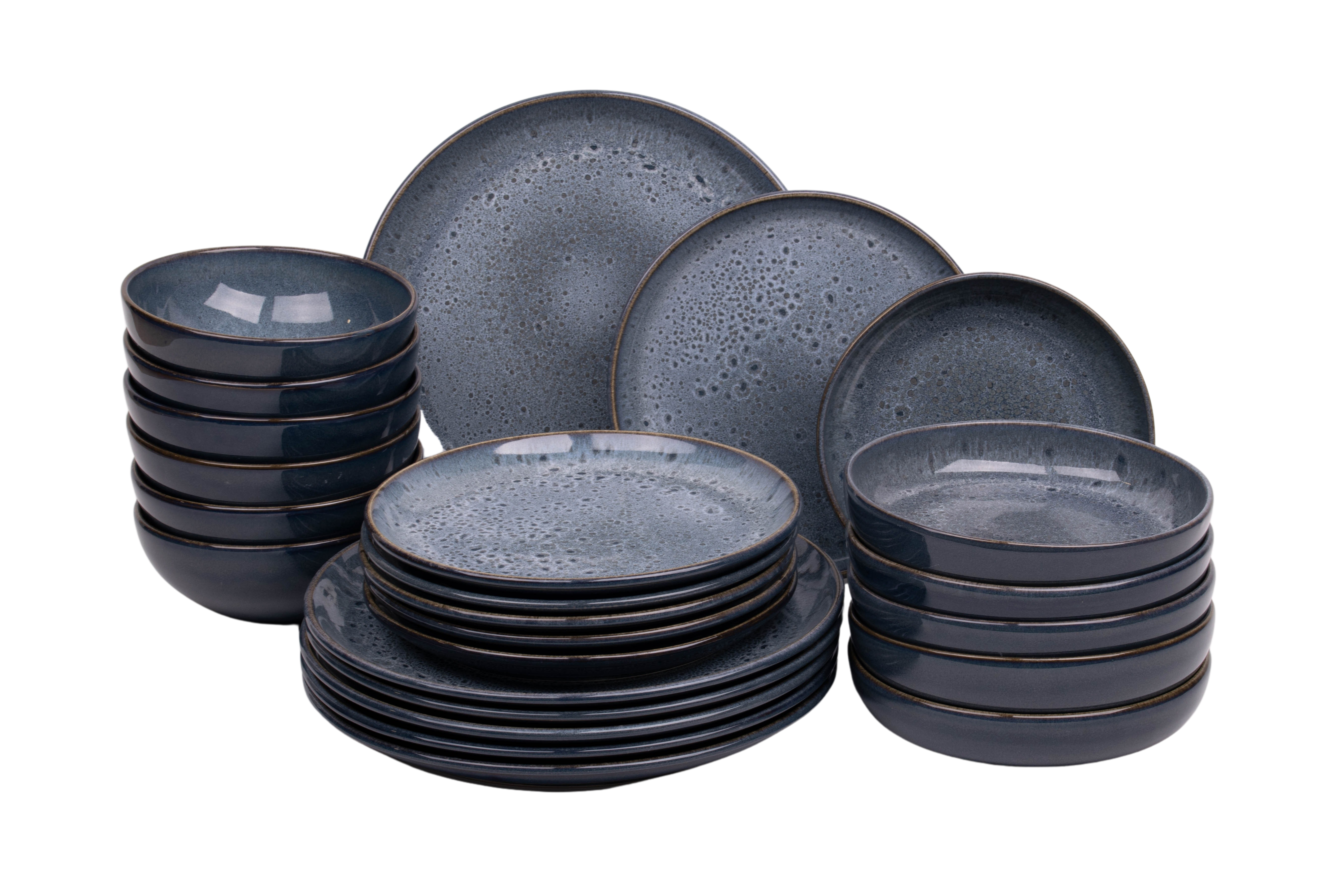 Kade 171 24 delige serviesset - 6 persoons - Amadora - blauw met aqua look - Portugees stoneware