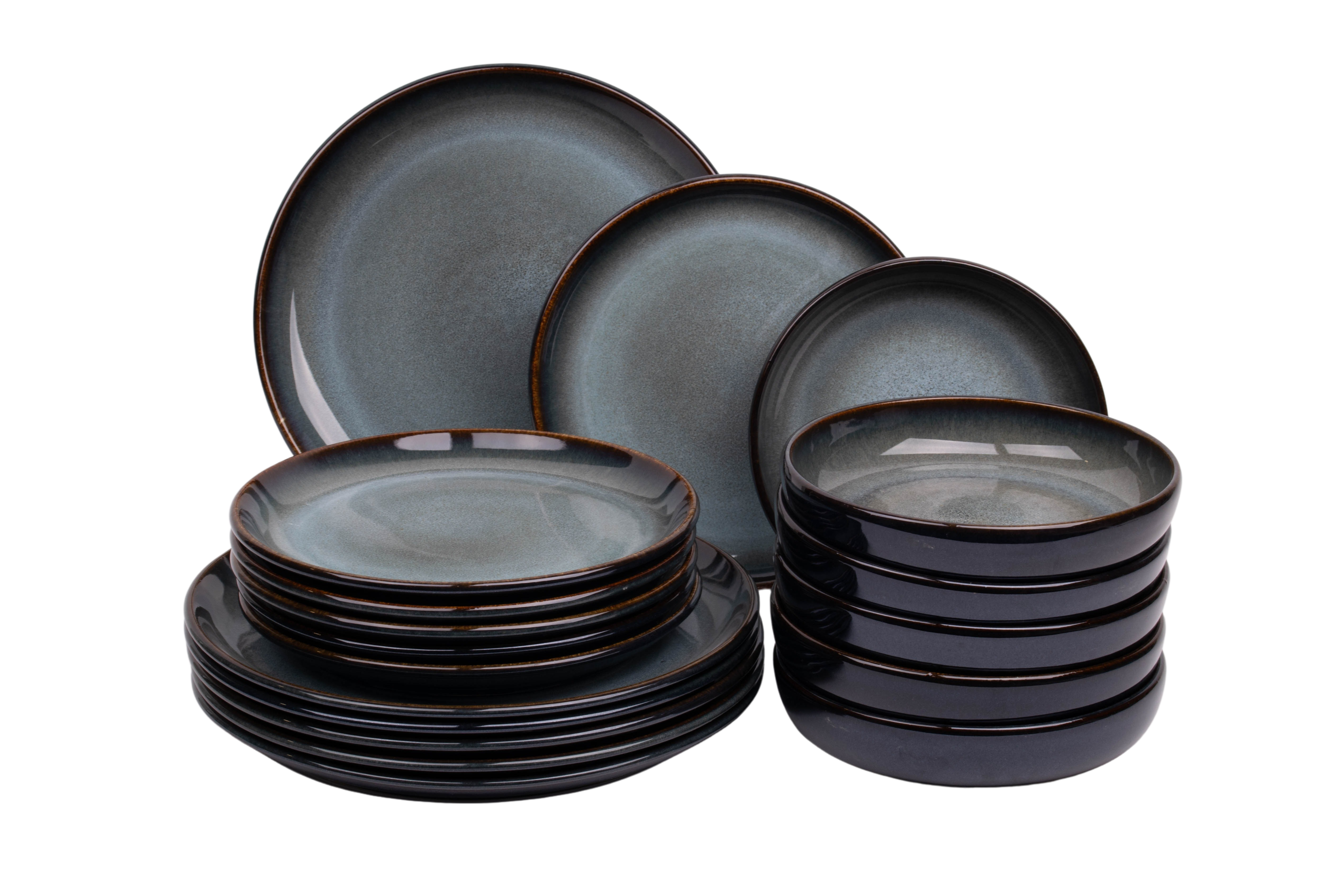 Kade 171 18 delige serviesset - 6 persoons - Porto - blauw met groen - normale rand - Portugees stoneware
