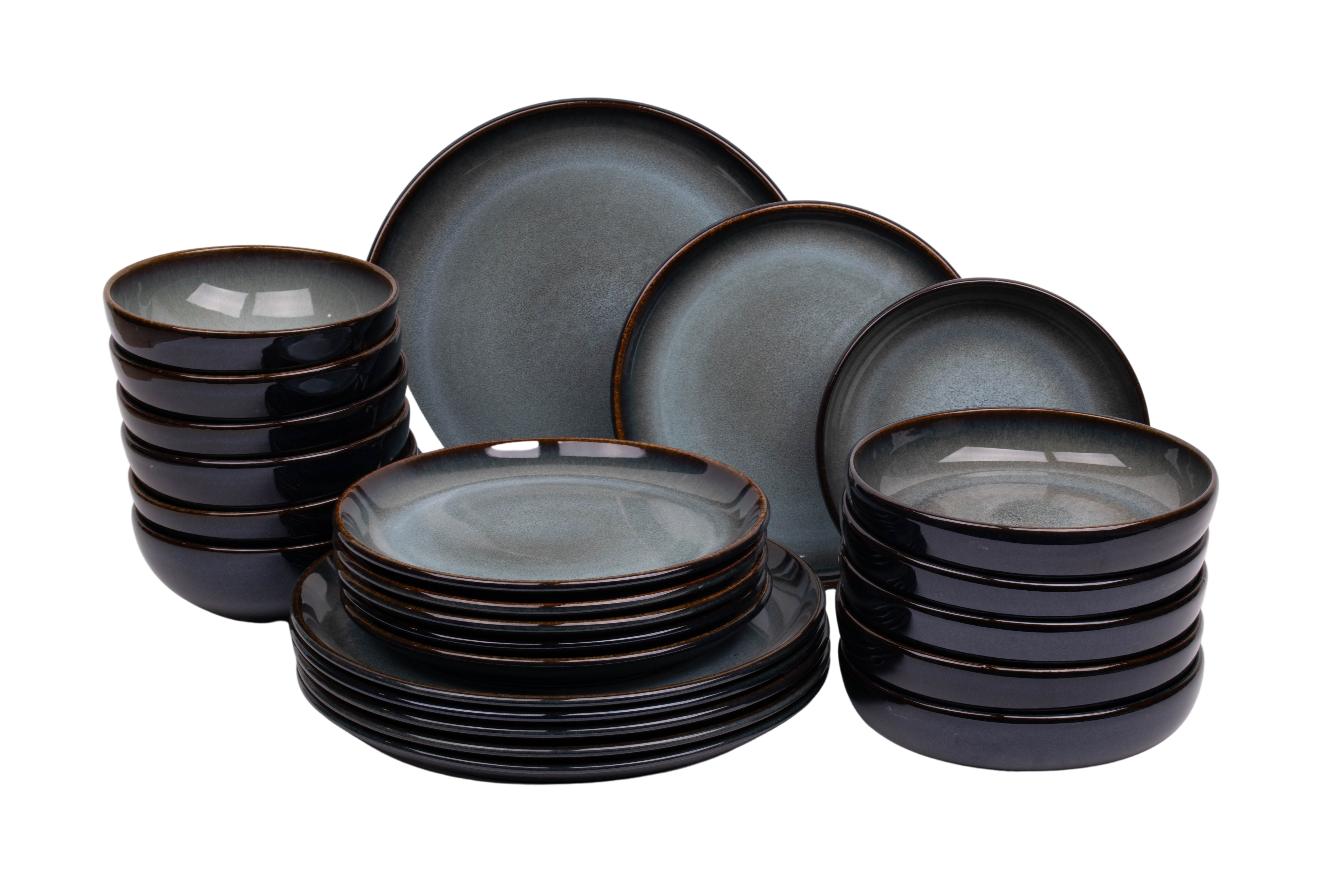 Kade 171 24 delige serviesset - 6 persoons - Porto - blauw met groen - normale rand - Portugees stoneware