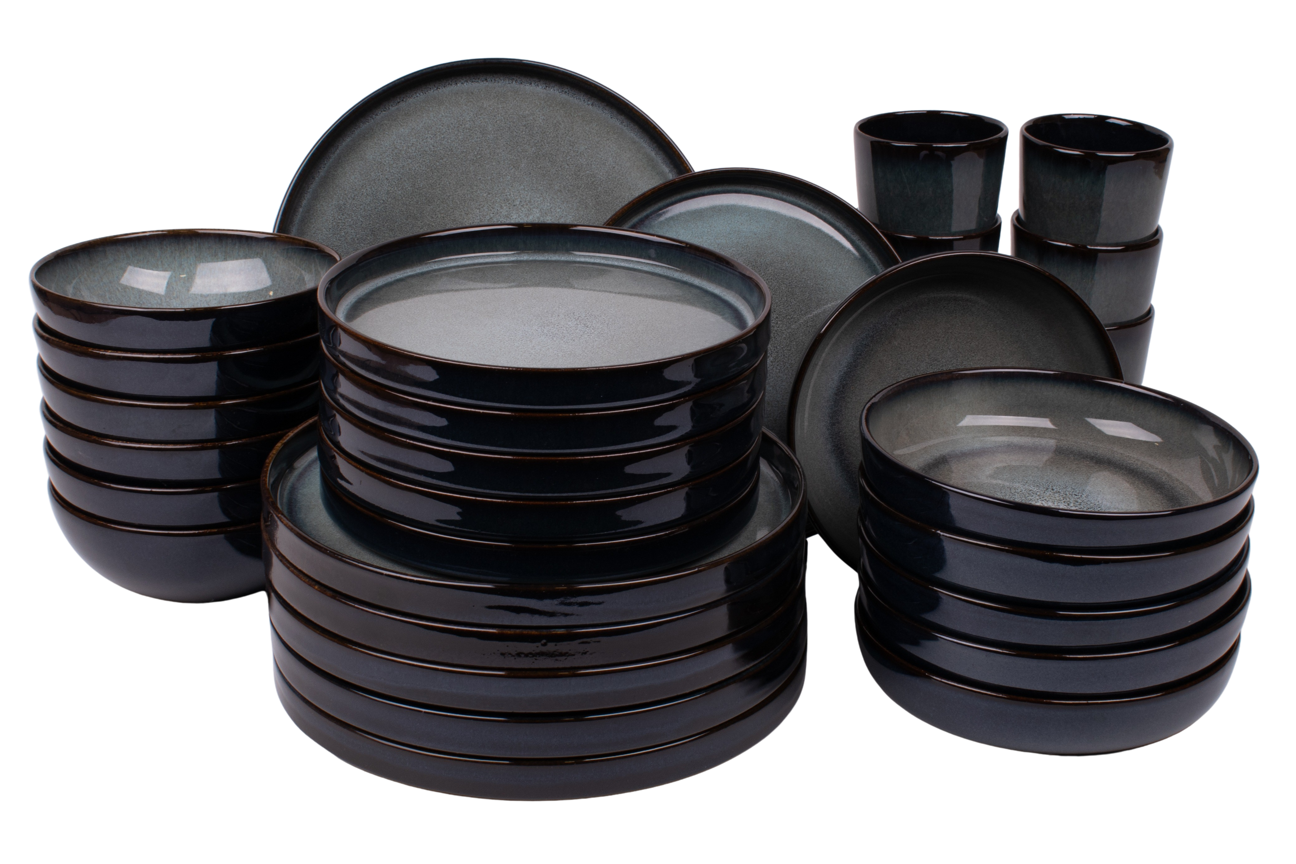 Kade 171 30 delige serviesset - 6 persoons - Porto - blauw met groen - rechtopstaande rand - Portugees stoneware