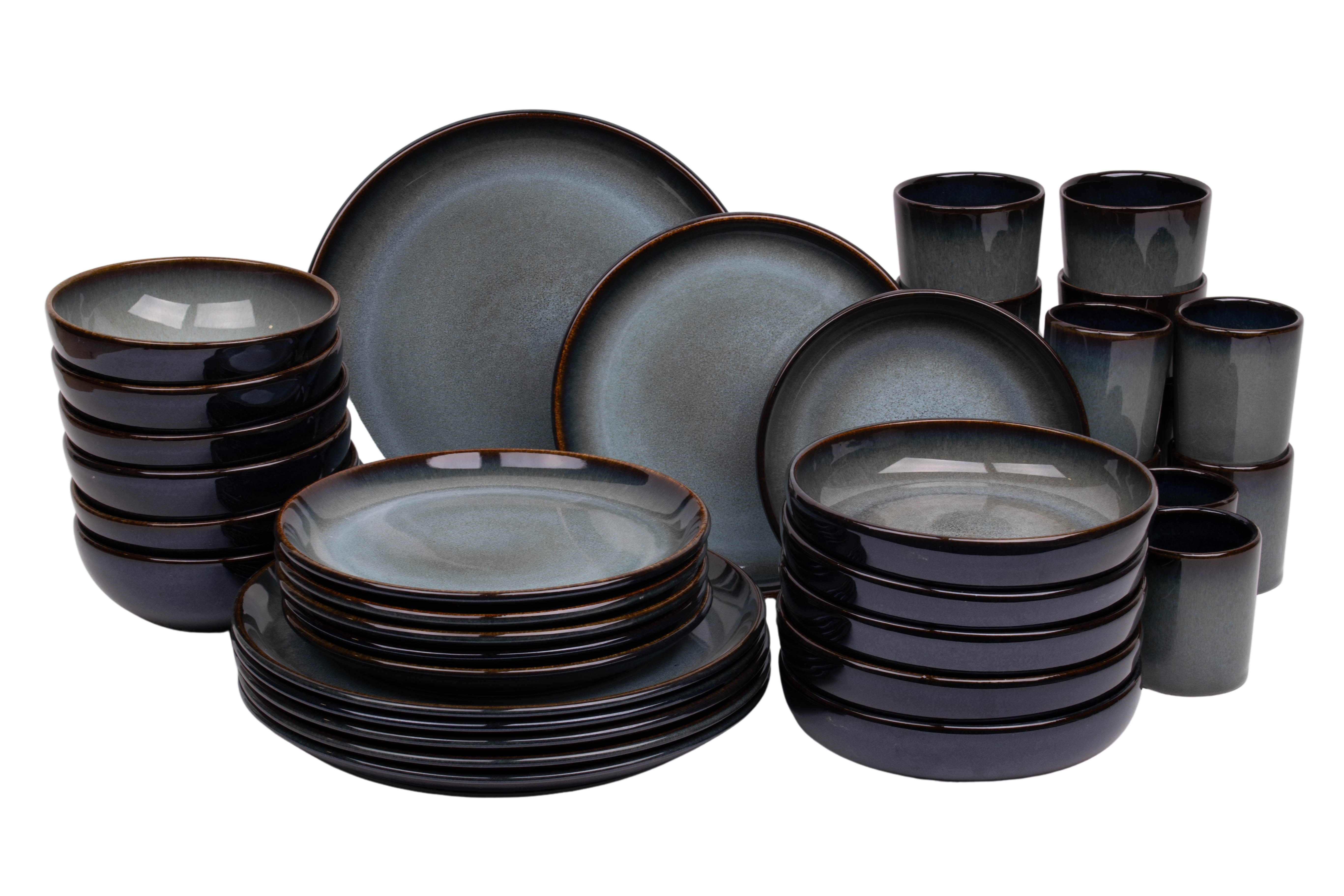 Kade 171 36 delige serviesset - 6 persoons - Porto - blauw met groen - normale rand - Portugees stoneware