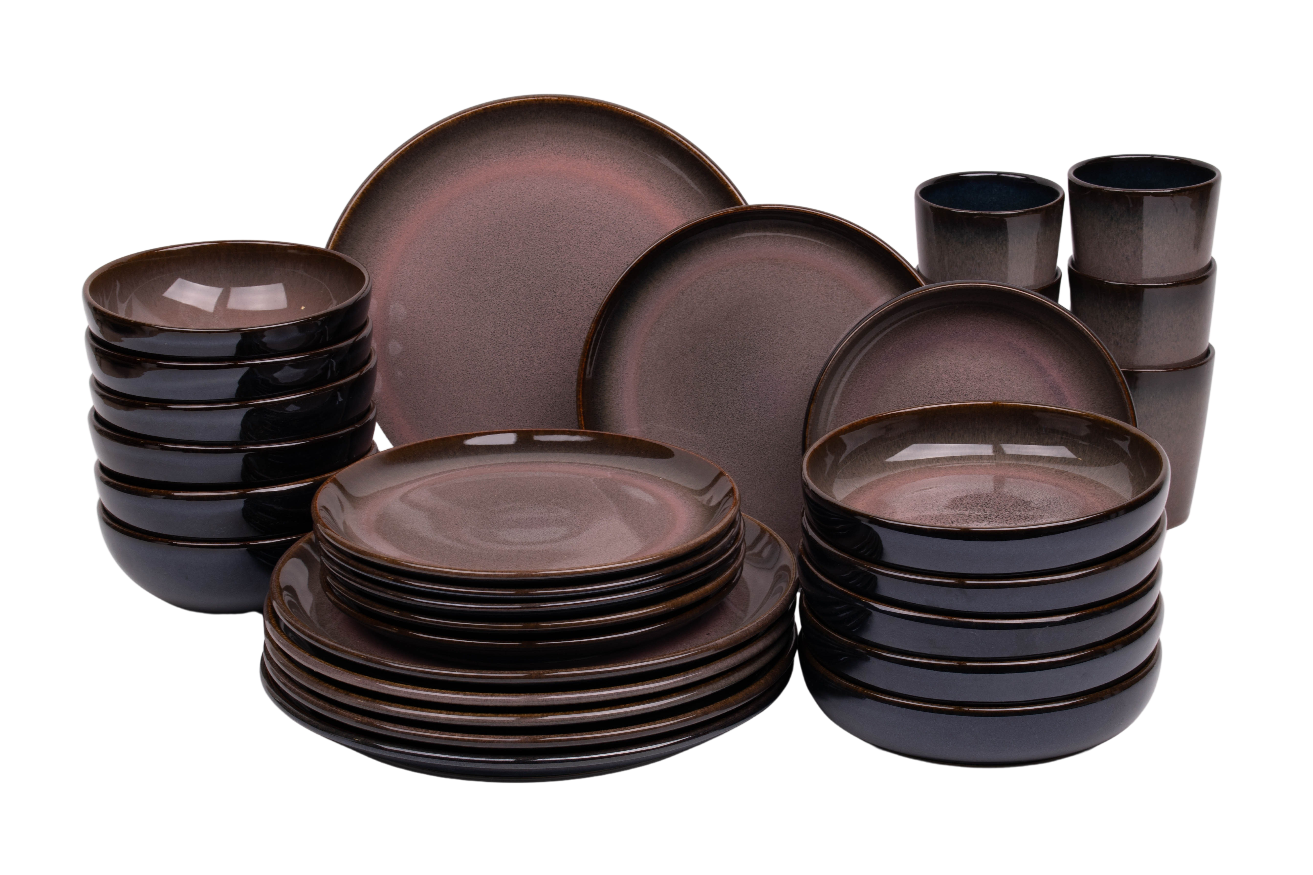 Kade 171 30 delige serviesset - 6 persoons - Vila Nova - blauw met roze - normale rand - Portugees stoneware