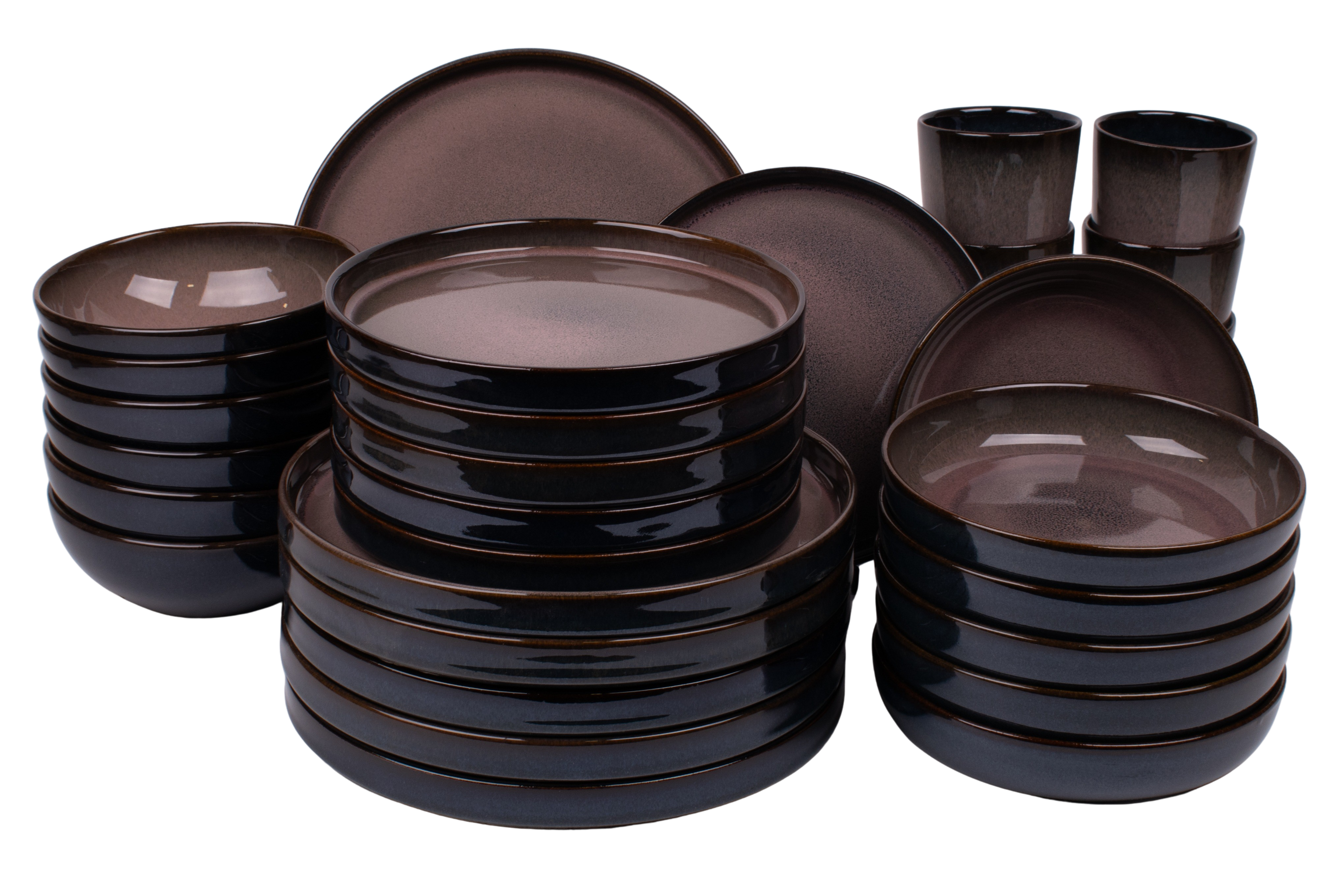 Kade 171 30 delige serviesset - 6 persoons - Vila Nova - roze met blauw - rechtopstaande rand - Portugees stoneware