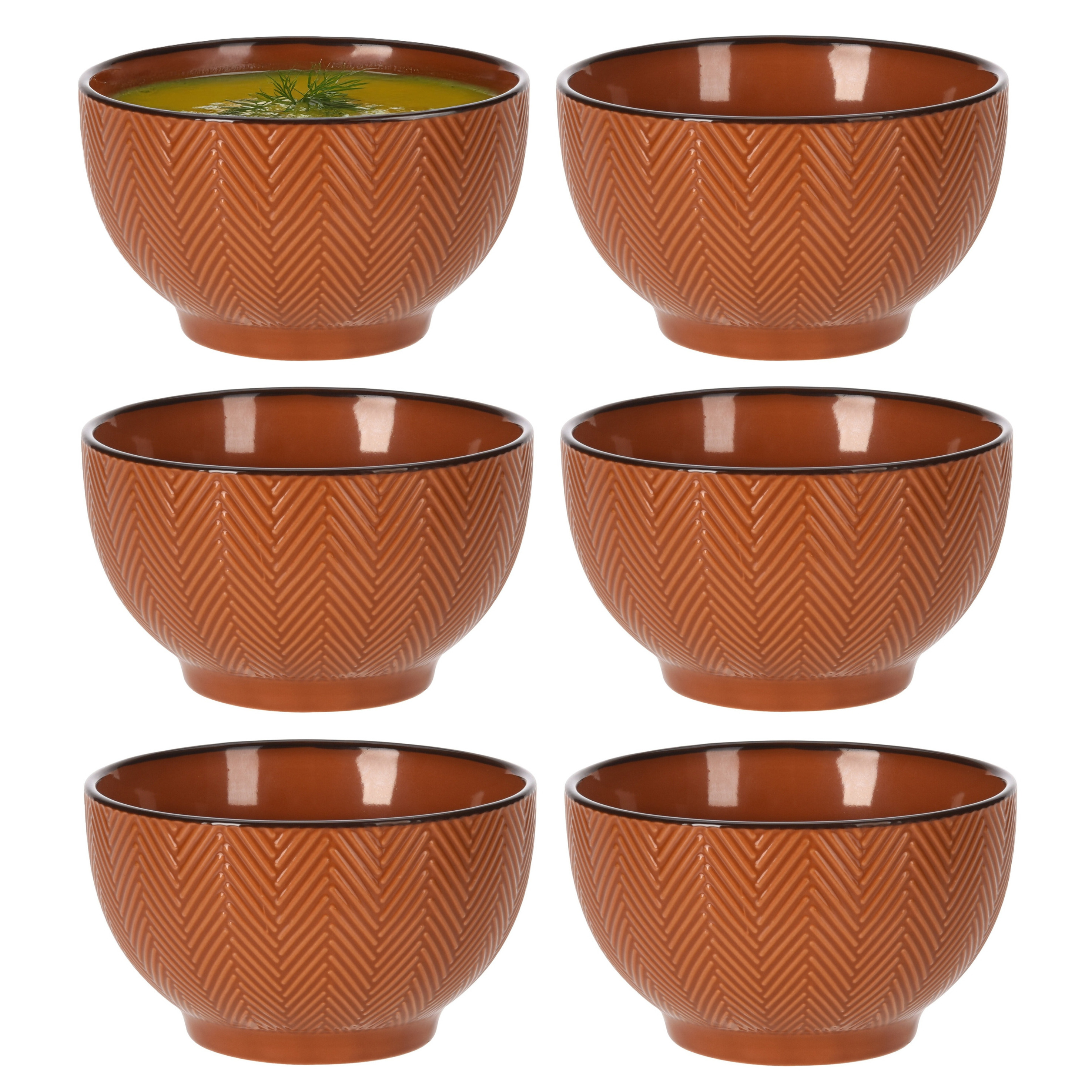 Siaki Soepkom Fishbone - 8x - terra - 14 x 8 cm - keramiek - kommetjes - 680 ml -