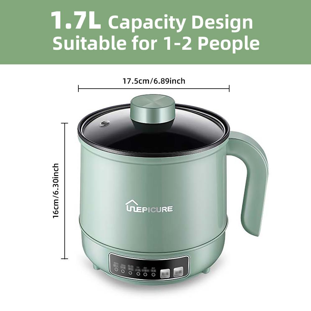 CosyHome Aoresac Elektrische Pot 1.7L Anti-aanbak Ramen Koker Automatische Isolatie/Timing voor Koken US Plug groen