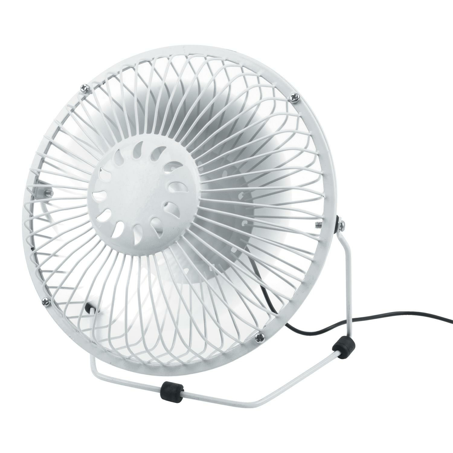 Merkloos Kleine USB bureau ventilator - wit - metaal - Dia 18 cm - Tafel model - Lekker afkoelen -