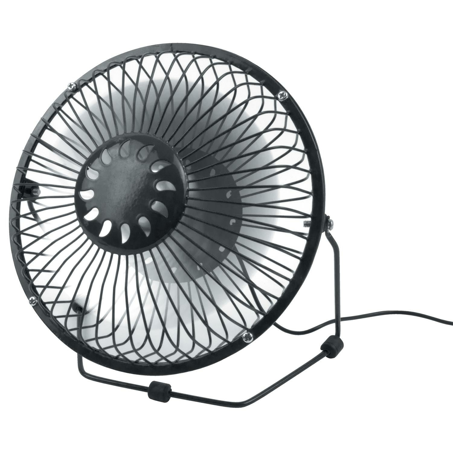 Merkloos Kleine USB bureau ventilator - zwart - metaal - Dia 18 cm - Tafel model - Lekker afkoelen -