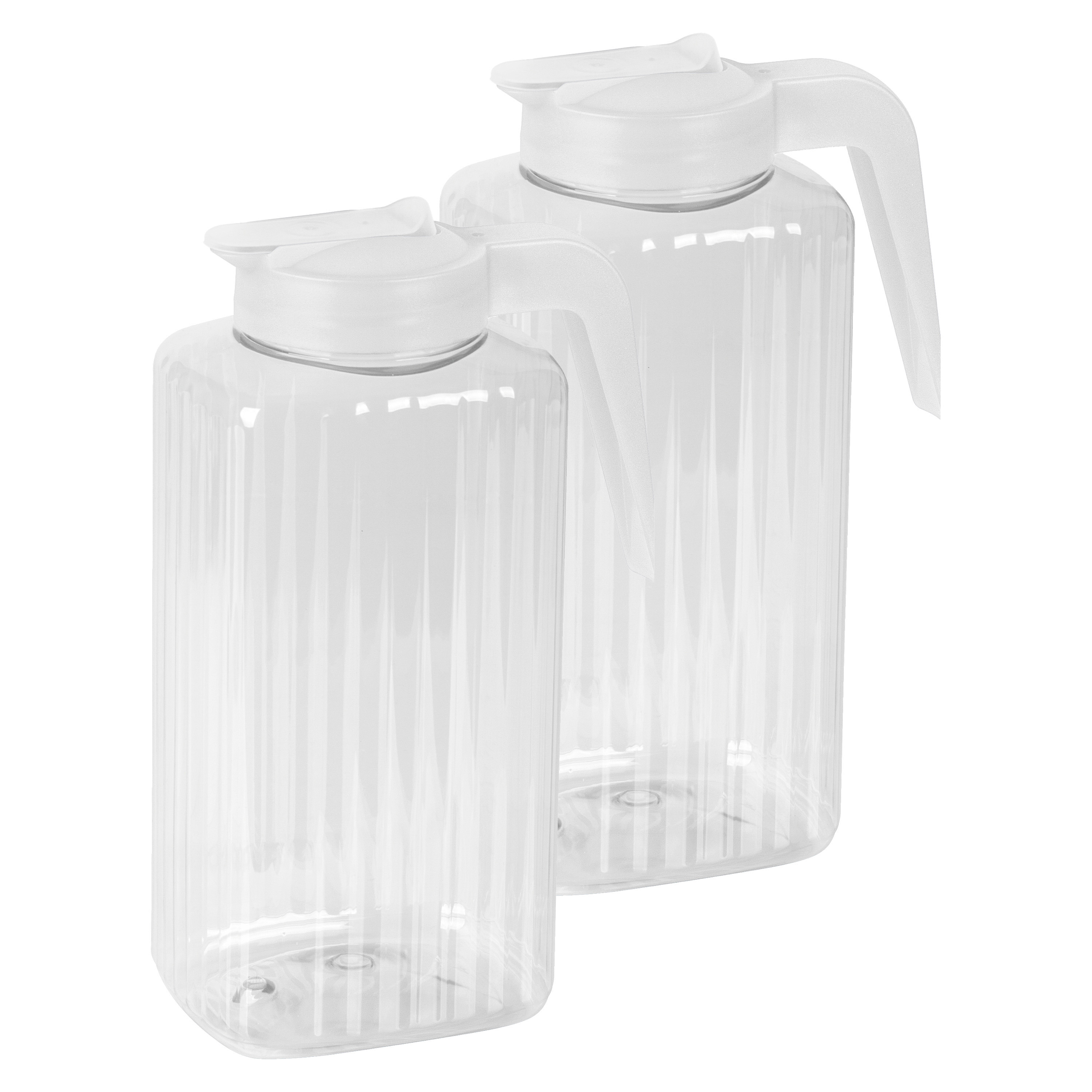 Juypal Hogar Schenkkan/waterkan met deksel - 2x - wit - 2,2 liter - kunststof - L15 x H24 cm -