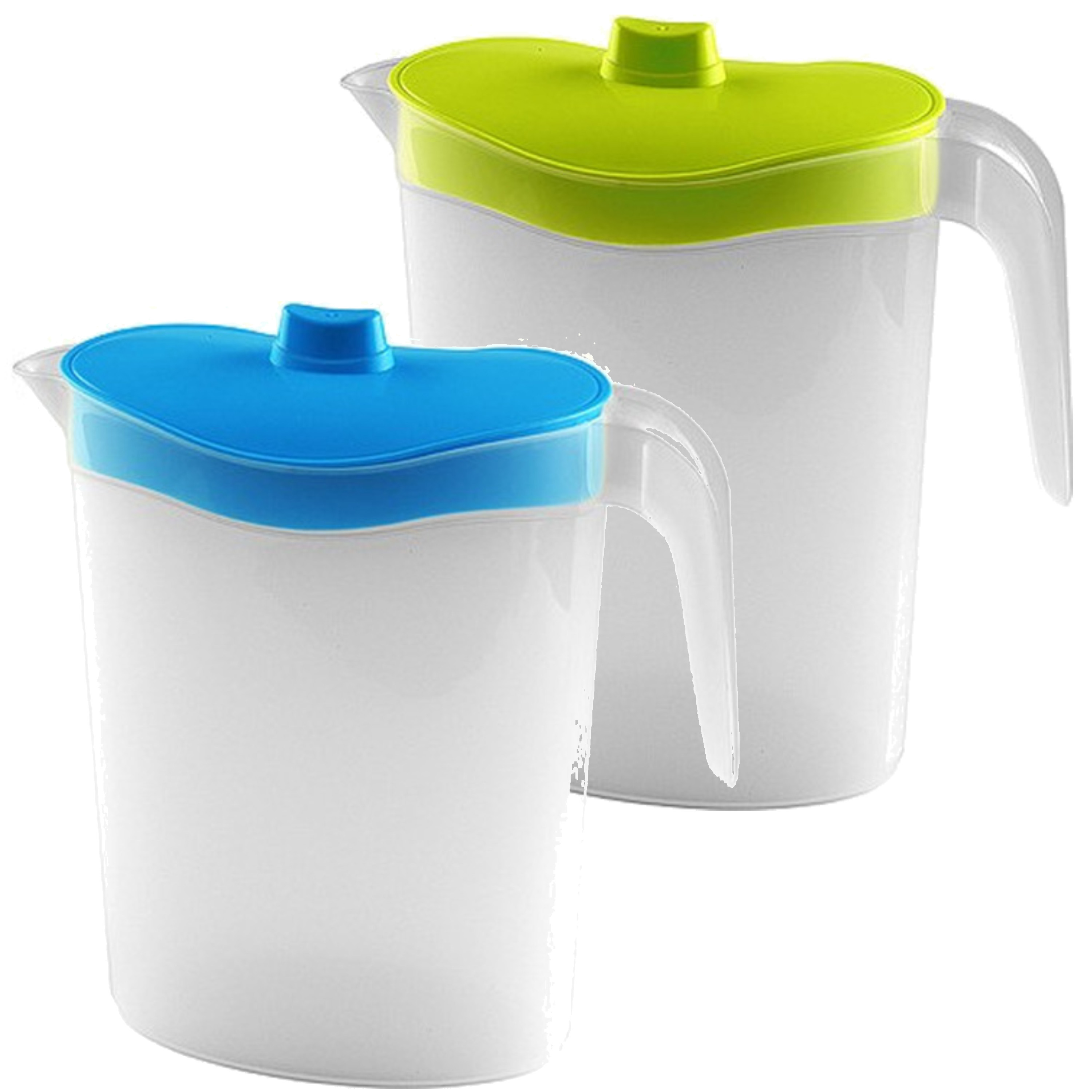 Hega Hogar Setje van 2x stuks water/sap/schenk kannen van kunststof in blauw en groen 2.5 liter inhoud -