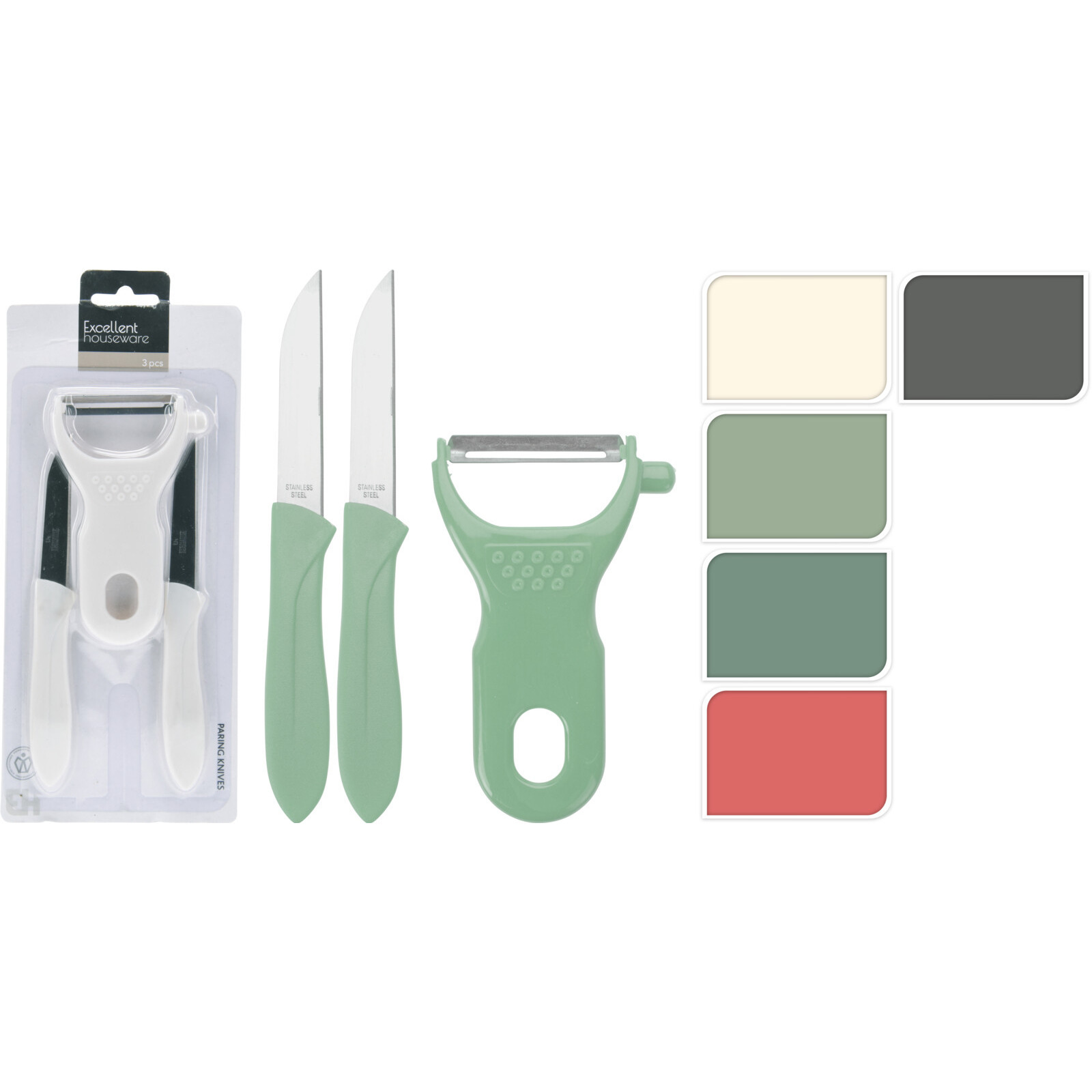 Merkloos Schilmesjes Set ℃ 3-delig ℃ Creme ℃ RVS ℃ Dunschillers ℃ Keukengerei -