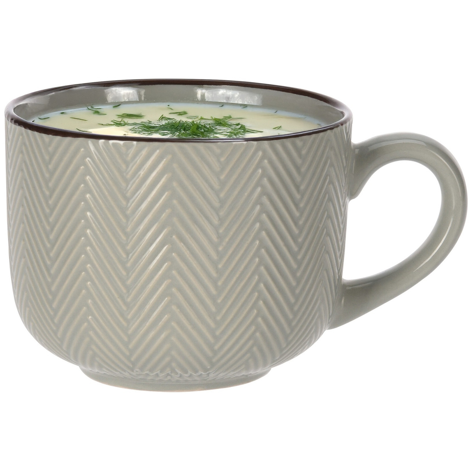 Siaki Soepkom Fishbone - lichtgroen - 12 x 9 cm - keramiek - kommetjes met oor - 560 ml -