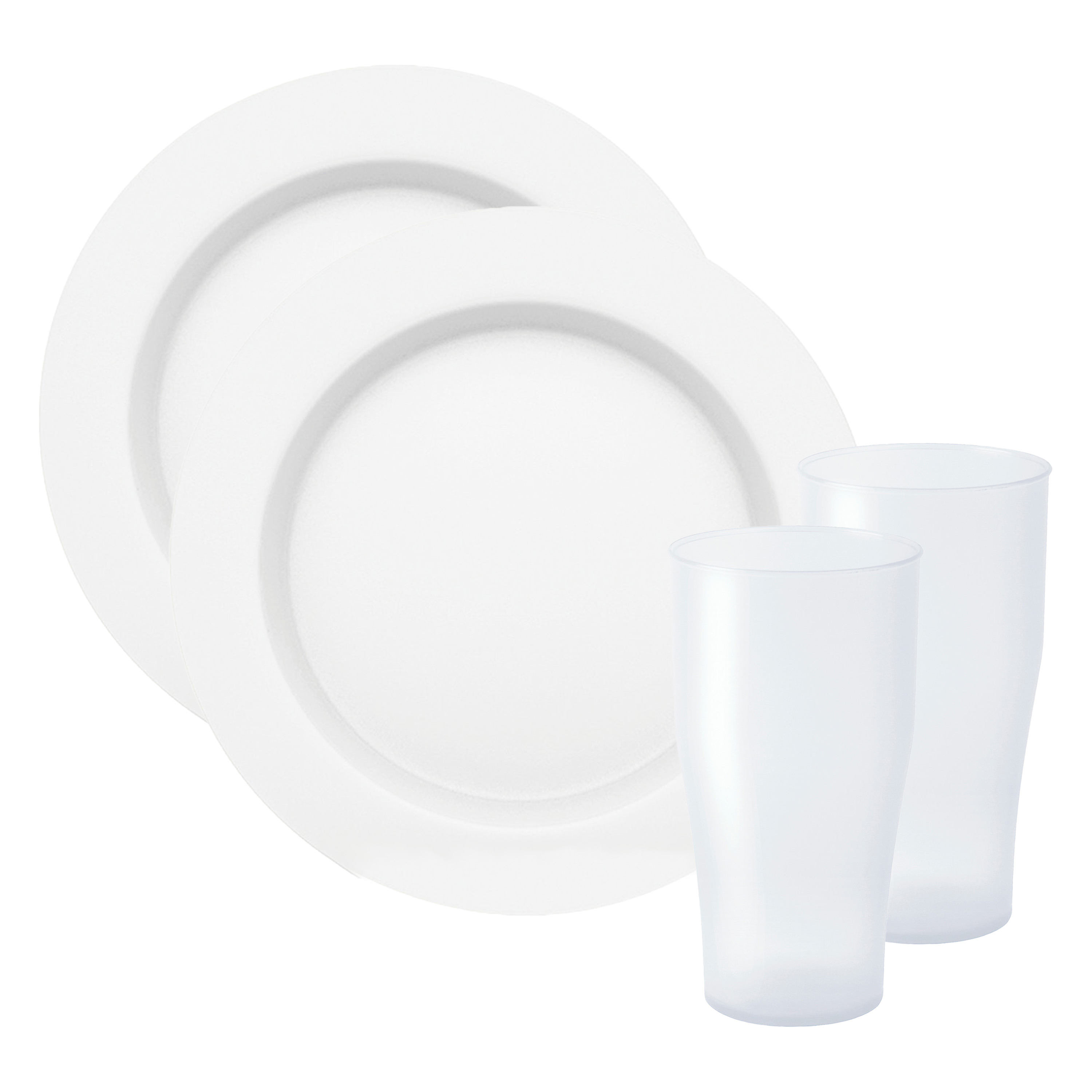 Juypal Hogar Servies set - 4x borden en drinkbekers - wit- kunststof - herbruikbaar -