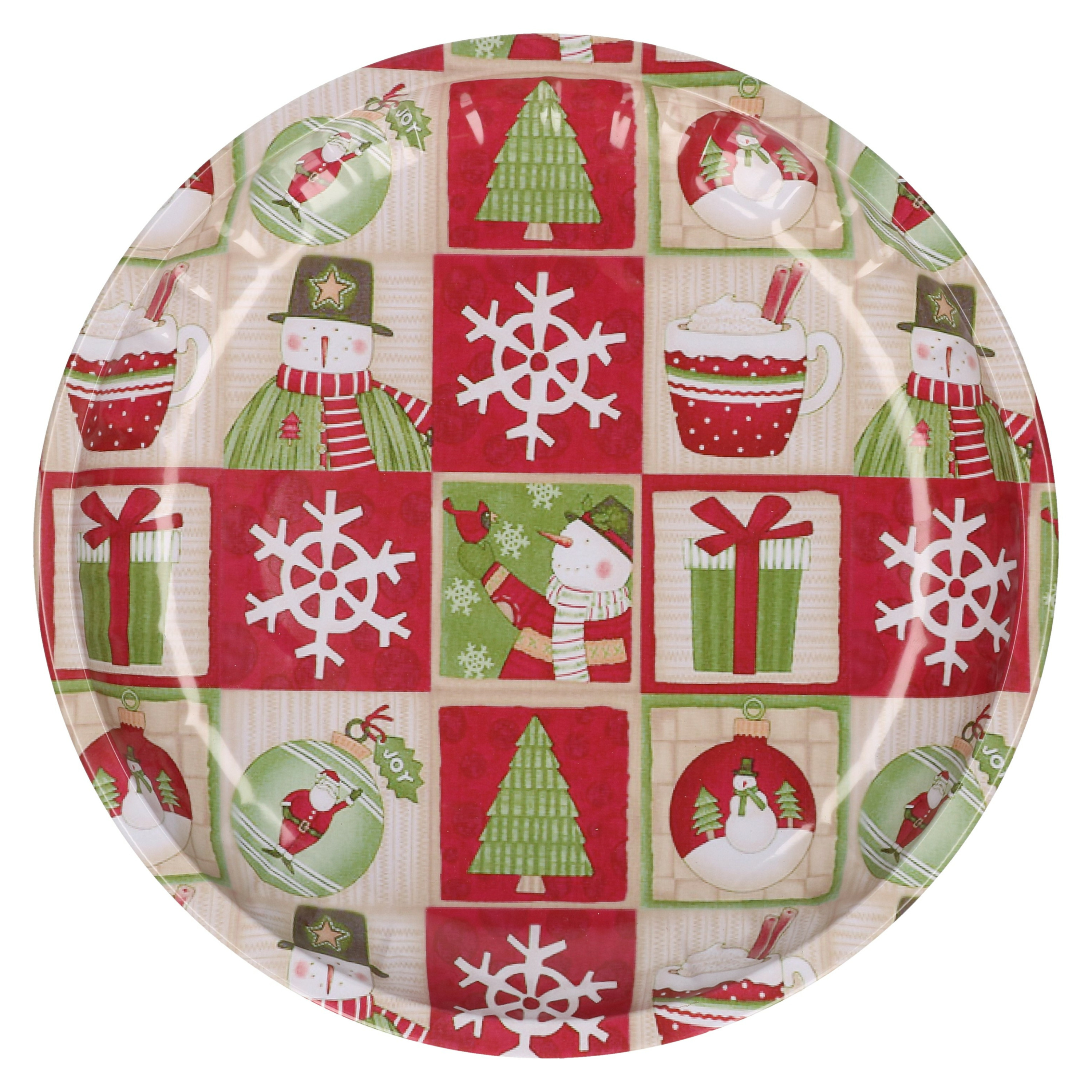 HI bord met sneeuwpop - metaal - 26 cm - kerstontbijt/kerstdiner -
