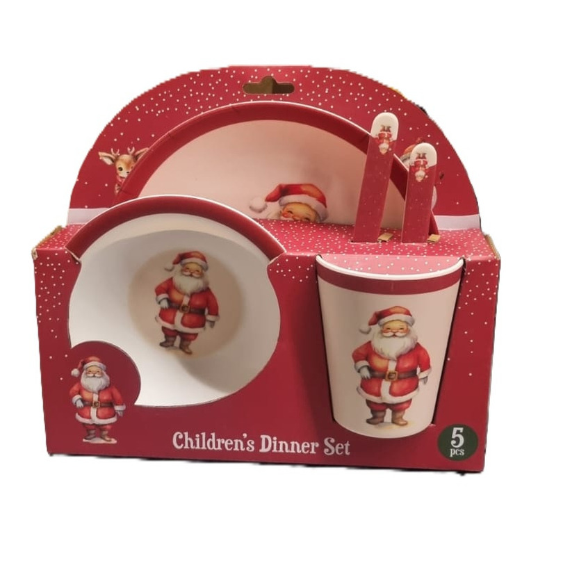 Merkloos Kerst servies setje - 5-delig - met kerstman - voor kinderen