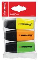 Stabilo Markeerstift Boss Mini etui van 3 stuks: geel, groen en oranje