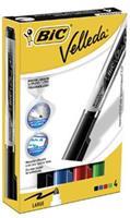 BIC Velleda® Liquid Ink whiteboardmarker. grote ronde punt van 5 mm. lijndikte 2.3 mm. assorti: zwart. blauw. rood. groen (pak 4 stuks)
