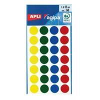 Agipa ronde etiketten in etui diameter 15 mm, geassorteerde kleuren, 140 stuks, 28 per blad