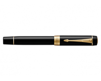 PARKER Duofold Centennial Fountain Pen | Classic Black with Gold Trim | Medium Solid Gold Nib | Black Ink and Convertor | Premium Gift Box