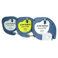 Dymo LetraTAG tape 12 mm, set 3 tape: 1 x papier wit, 1 x plastic geel en 1 x metallic zilver